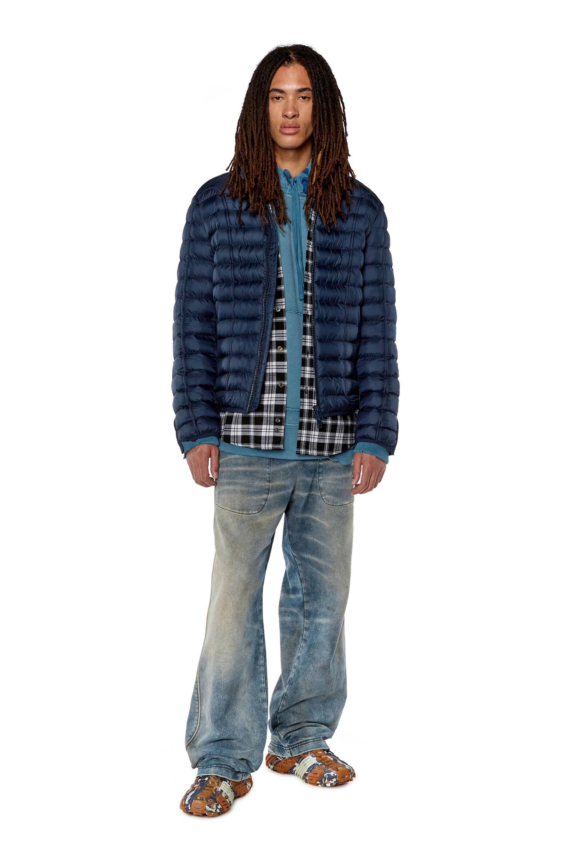 Diesel - W-HAWKYL, Man's Nylon puffer jacket with piping in Blue - 2