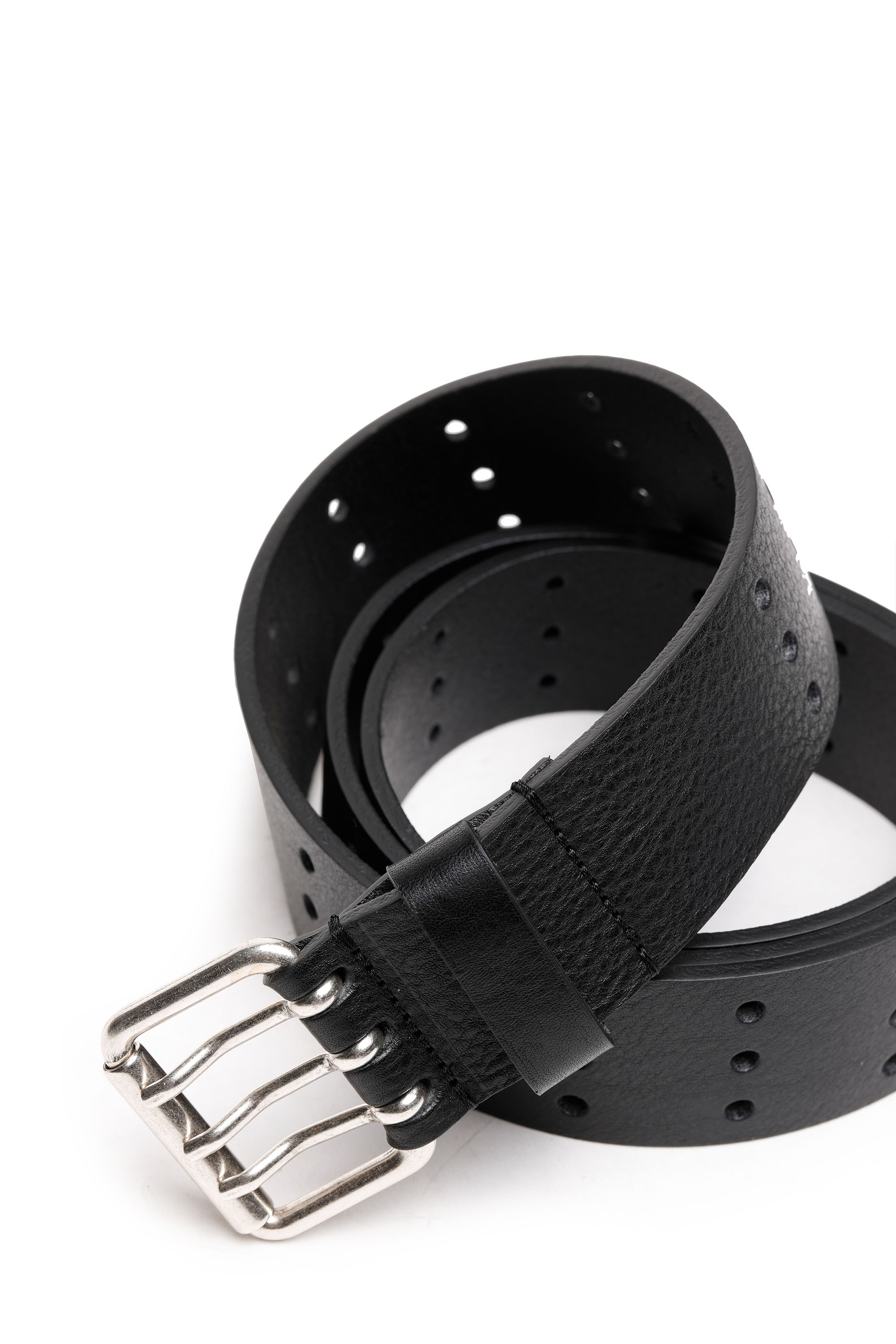 Diesel - B-MILI, Man's Leather belt with triple-prong buckle in Black - 2
