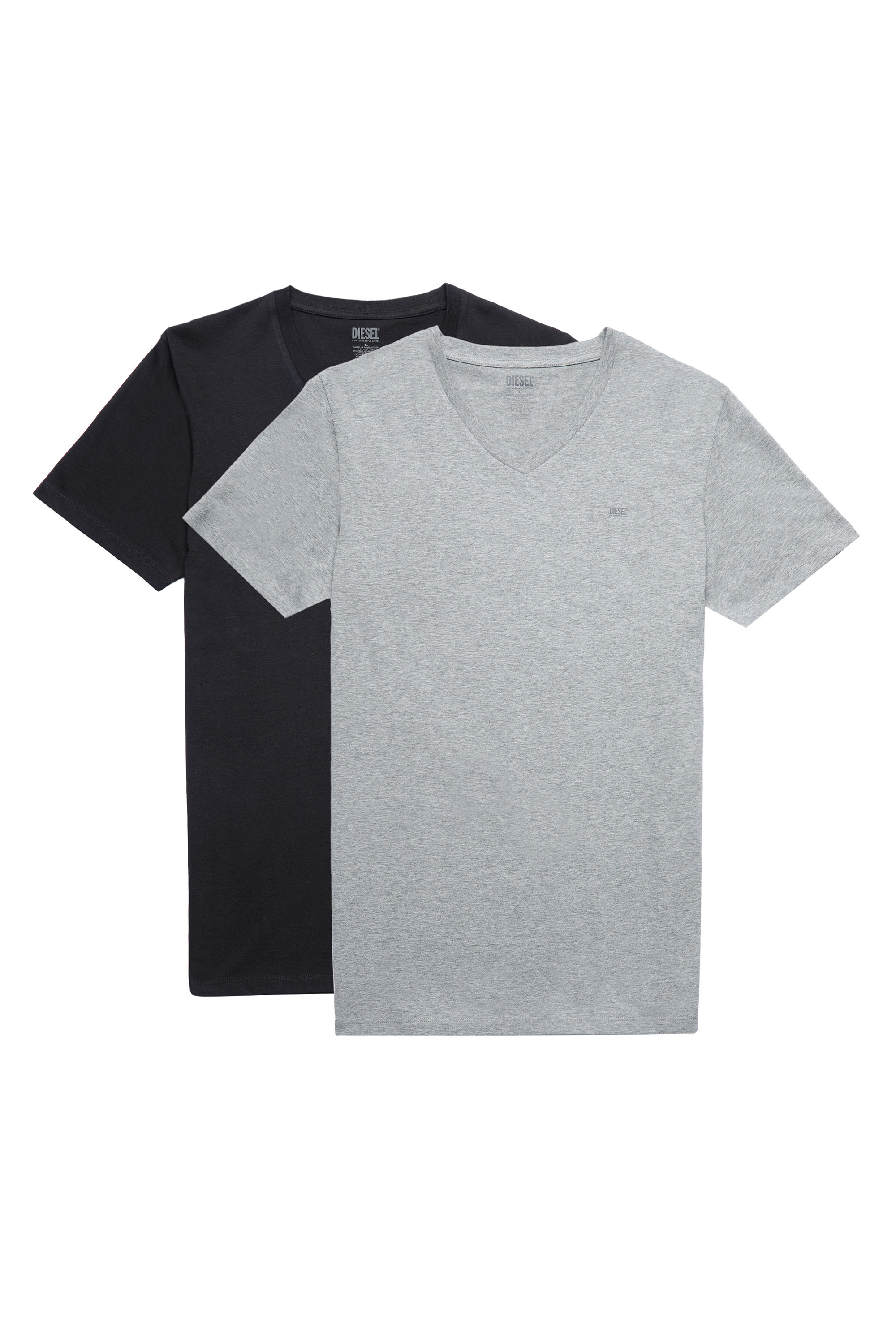 Diesel - UMTEE-MICHAEL-TUBE-TWOPACK, Man's Two-pack V-neck T-shirts with logo print in Black/Grey - 1