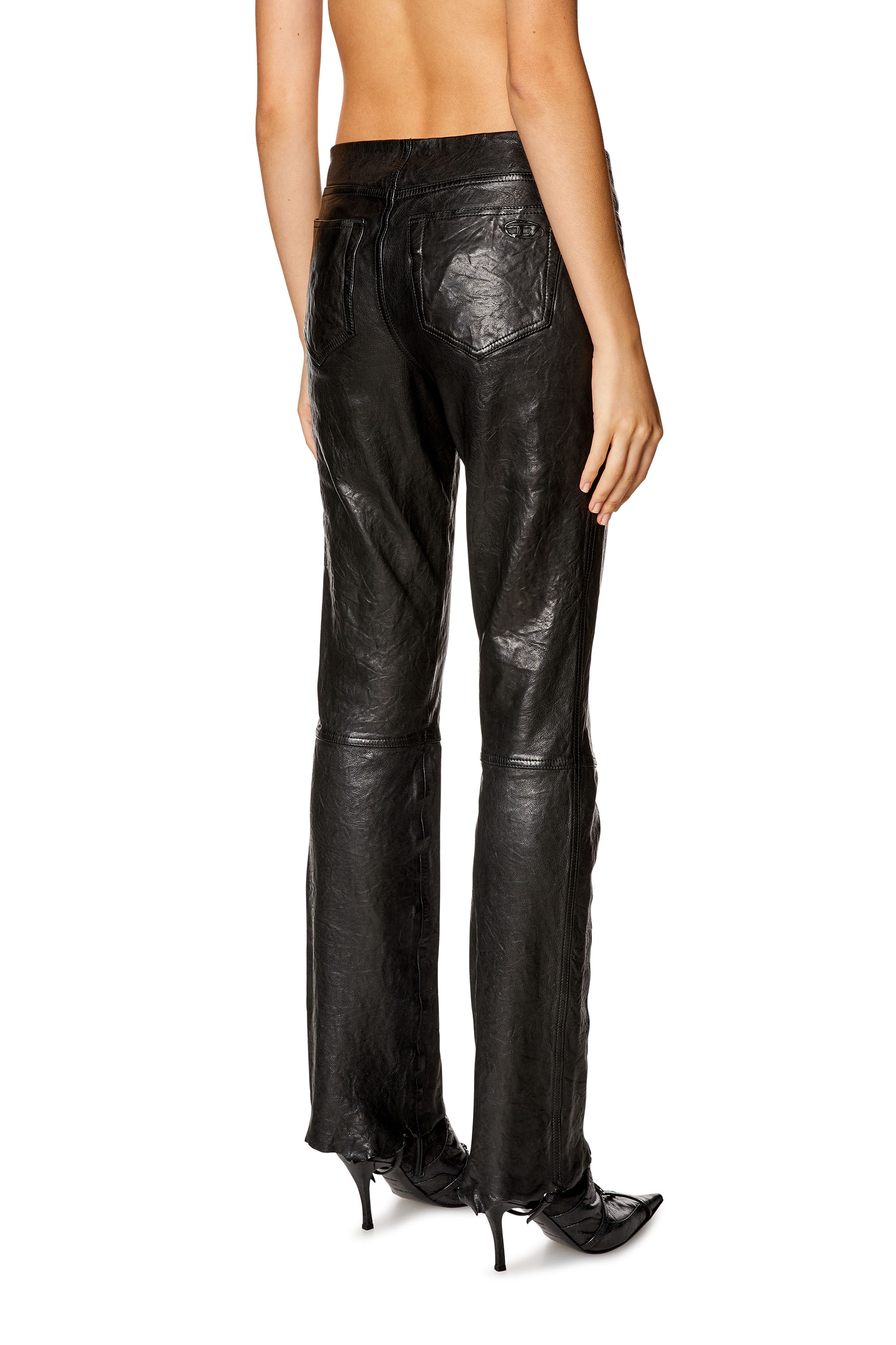 Diesel - L-NETRA, Woman's Pants in shiny wrinkled leather in Black - 4