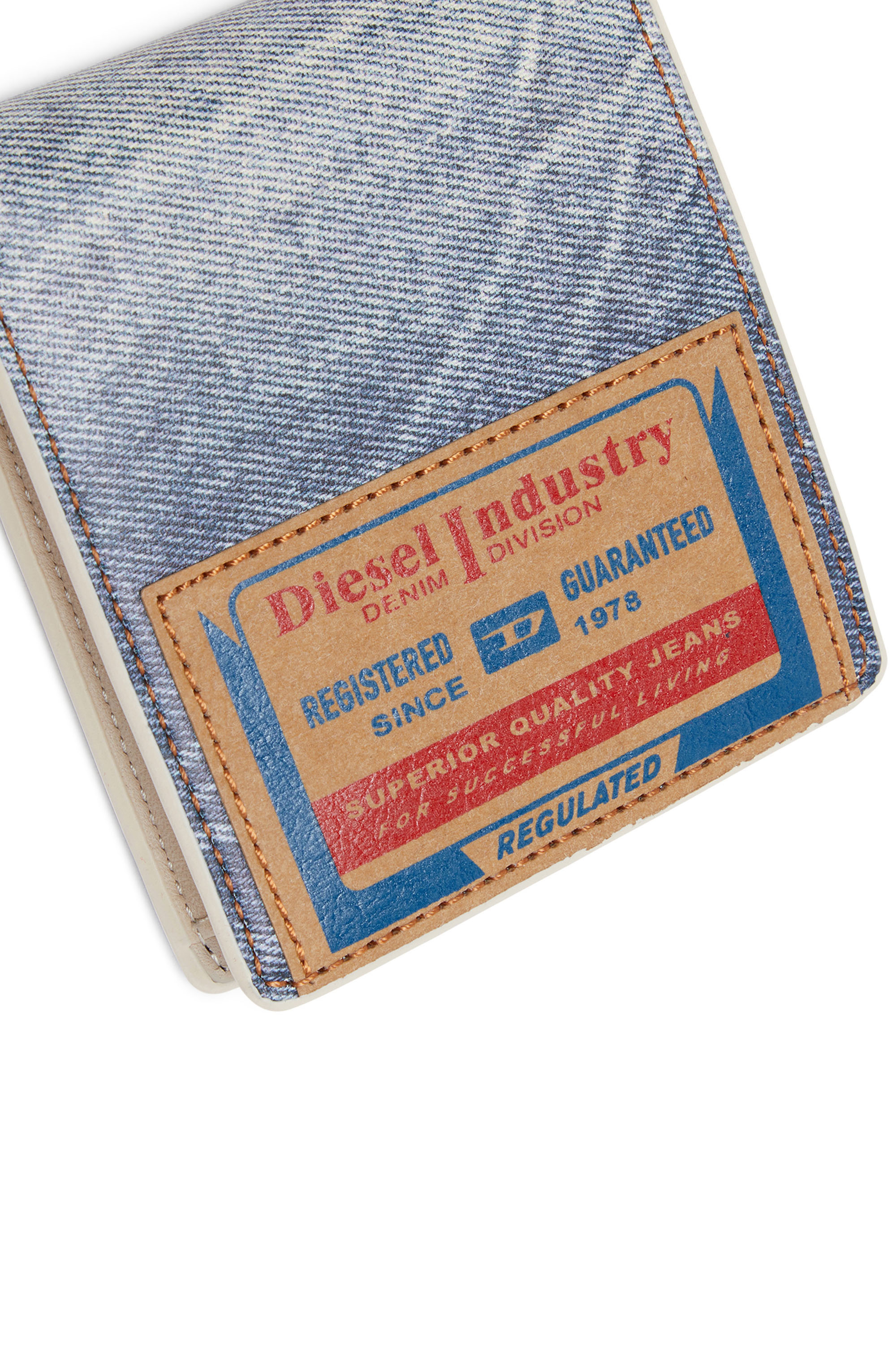 Diesel - JACKRON BI-FOLD COIN S, Man's Leather bi-fold wallet with denim print in Blue - 4