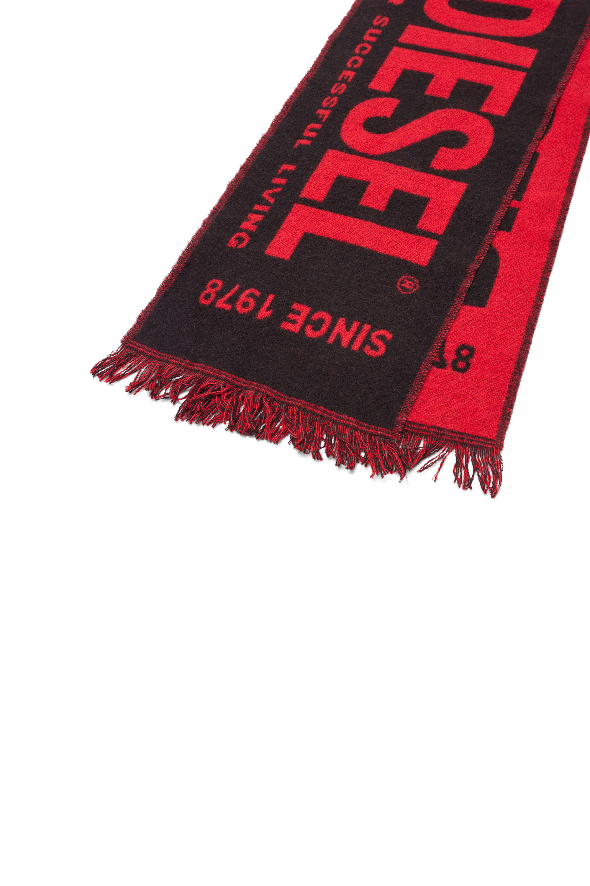 Diesel - S-BISC-NEW, Man's Blended wool scarf with jacquard logo in Black/Red - 3