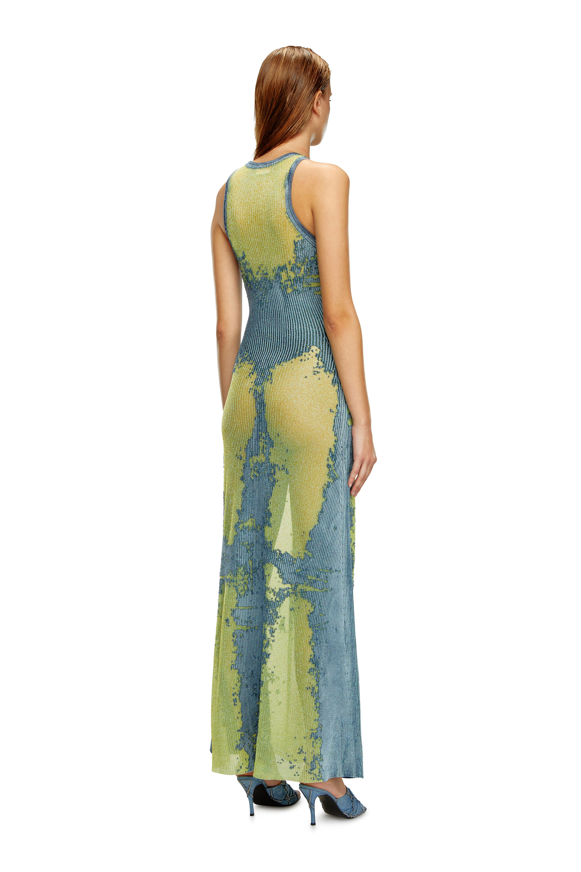 Diesel - M-MAGIAS, Woman's Long dress in devoré metallic knit in Blue/Yellow - 3