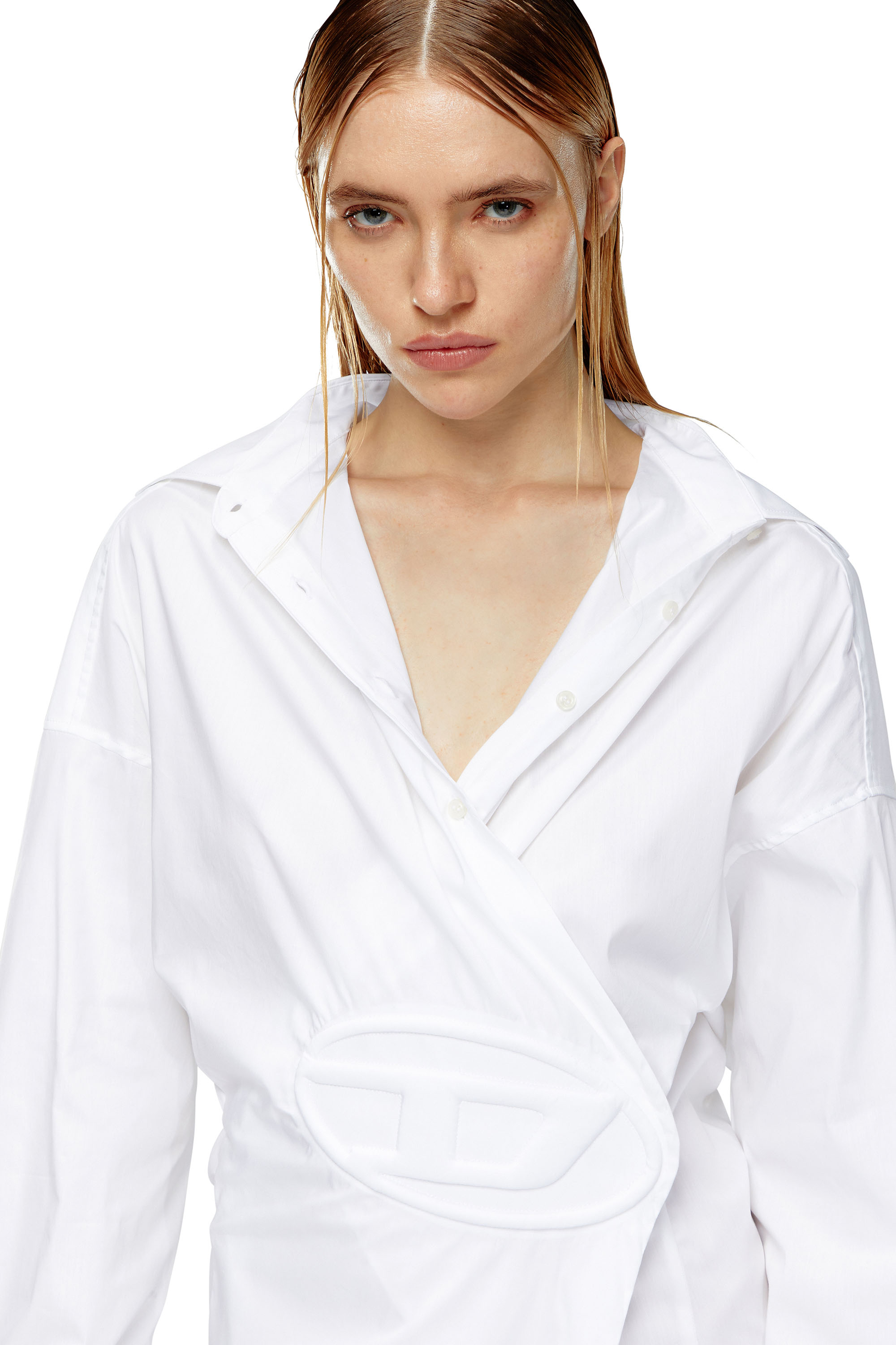 Diesel - D-SIZEN-N1, Woman's Short shirt dress in stretch poplin in White - 4