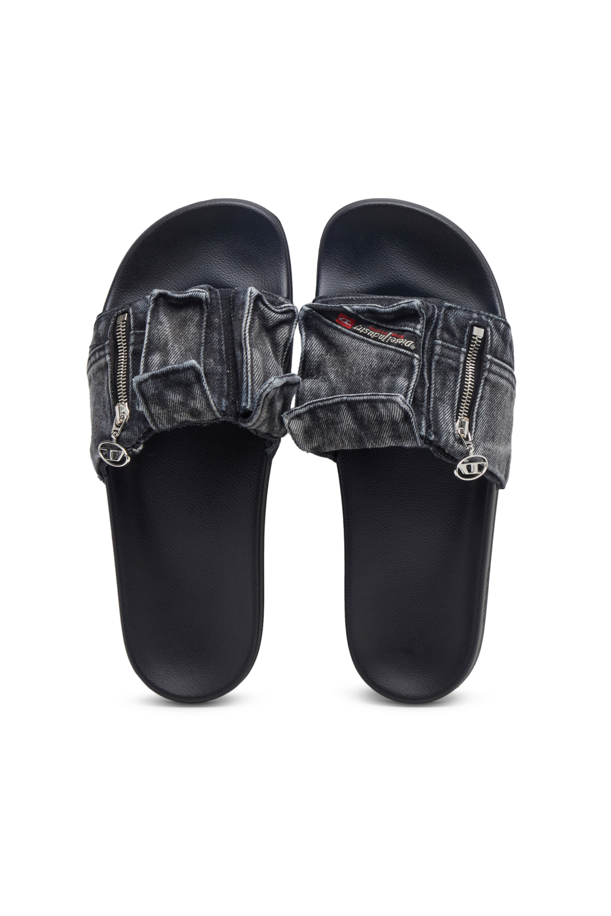 Diesel - SA-MAYEMI PK, Man's Sa-Mayemi PK - Denim pool slides with utility pockets in Black - 4