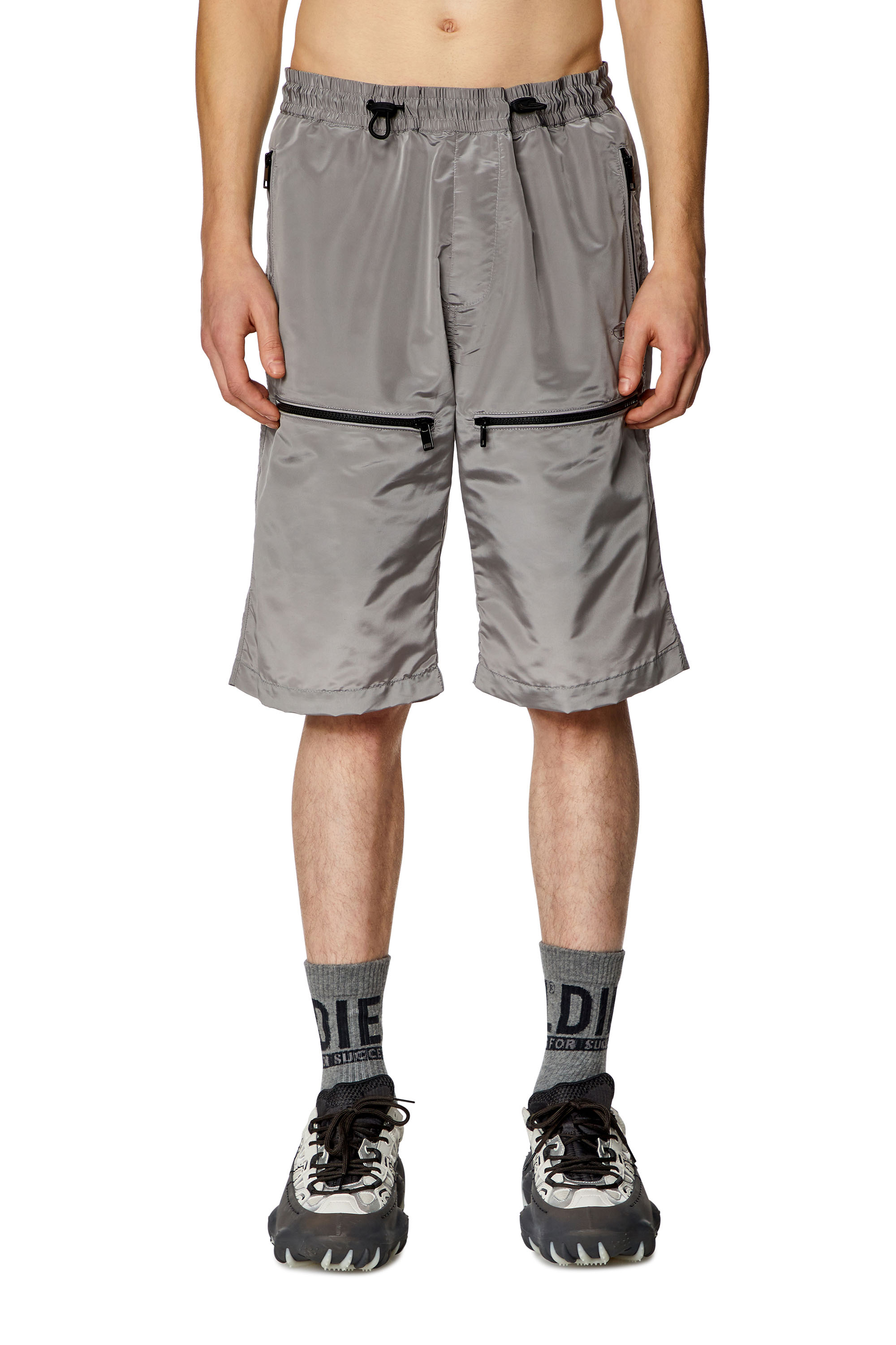 Diesel - P-MCKELL-SHORT, Man's Cargo shorts in ciré nylon in Grey - 1