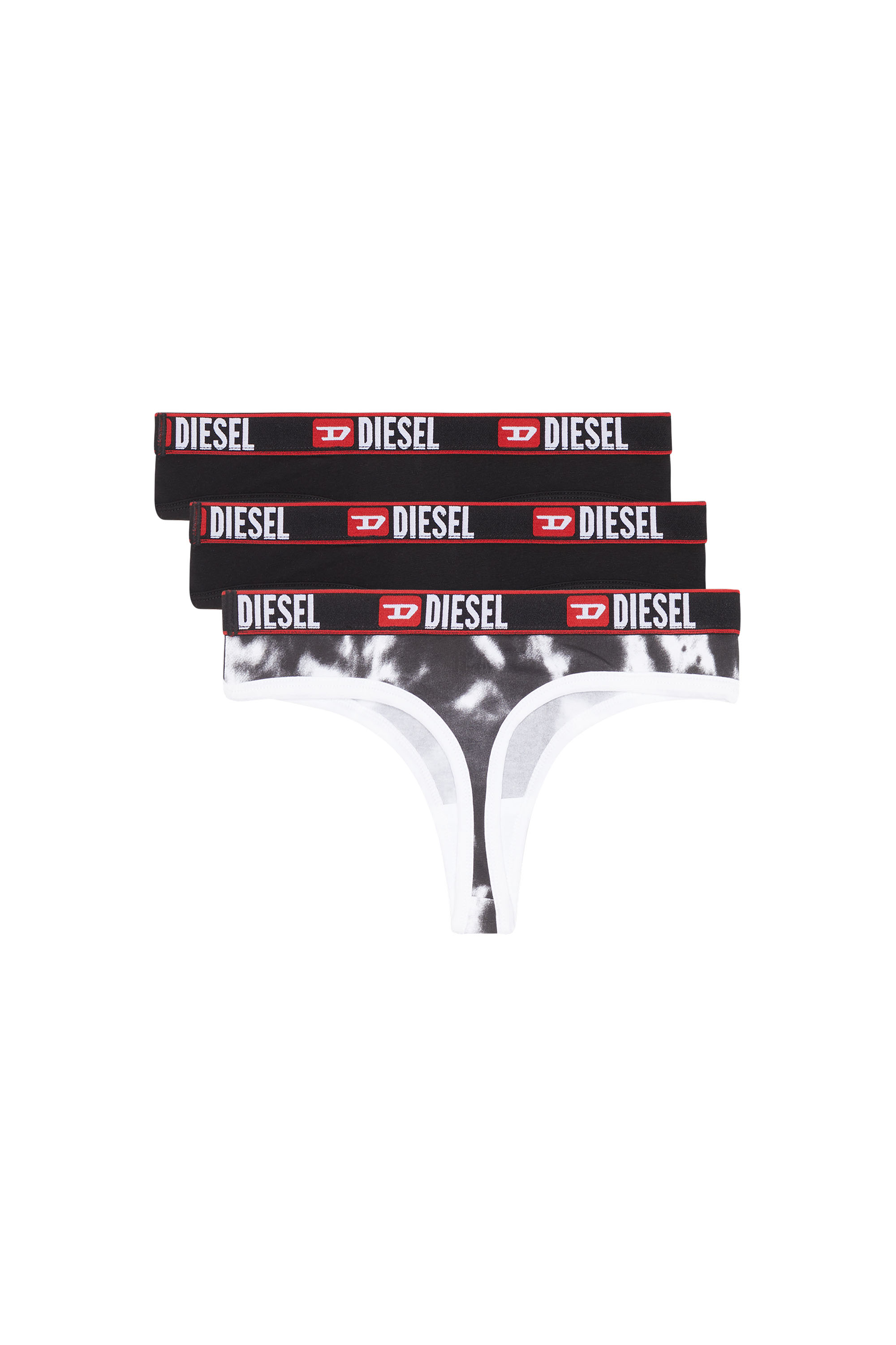 Diesel - UFST-STARSY-THREEPACK, Woman's Three-pack thongs plain and tie-dye in Black/White - 2