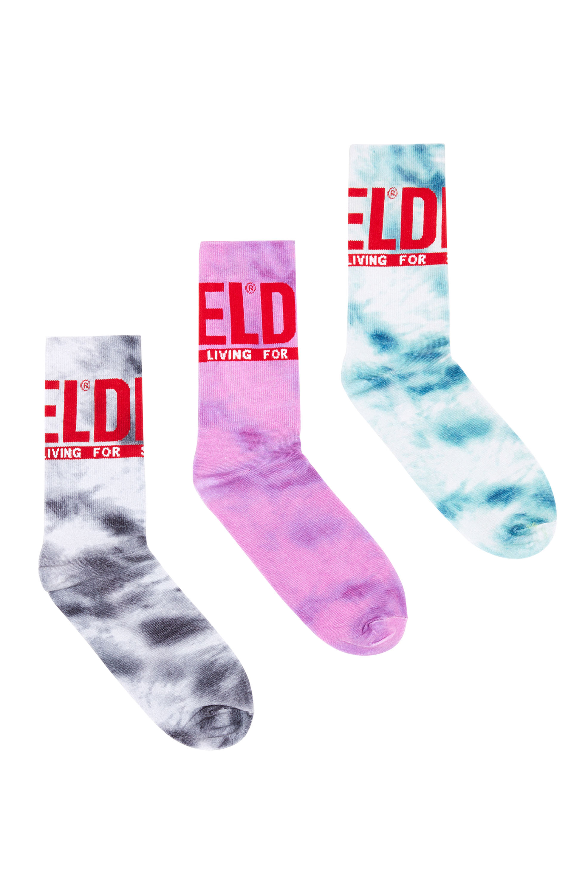Diesel - SKM-RAY-THREEPACK, Man's Three-pack of socks with marble effect in White/Violet - 1