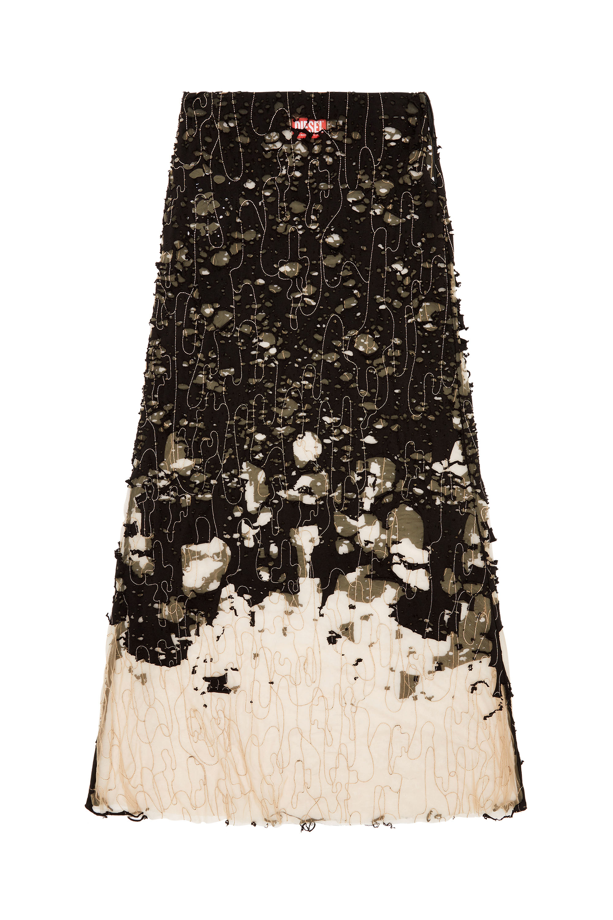 Diesel - O-LEENA, Woman's Long devoré skirt in tulle and jersey in Black - 3