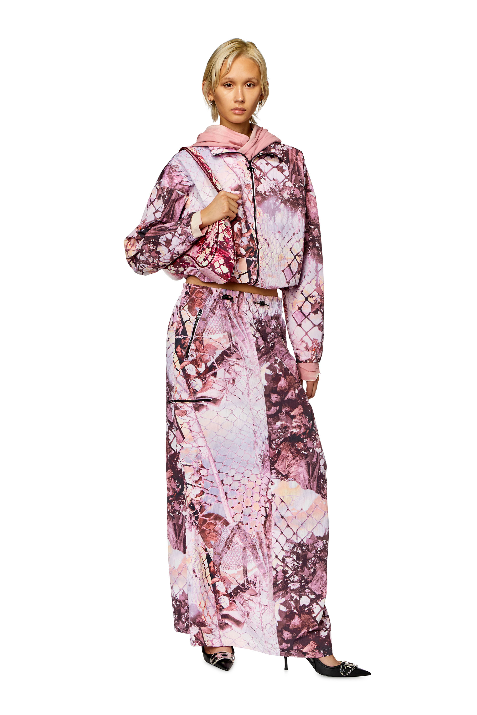 Diesel - O-DIAMY-N1, Woman's Long skirt in printed crinkled nylon in Lilac - 2