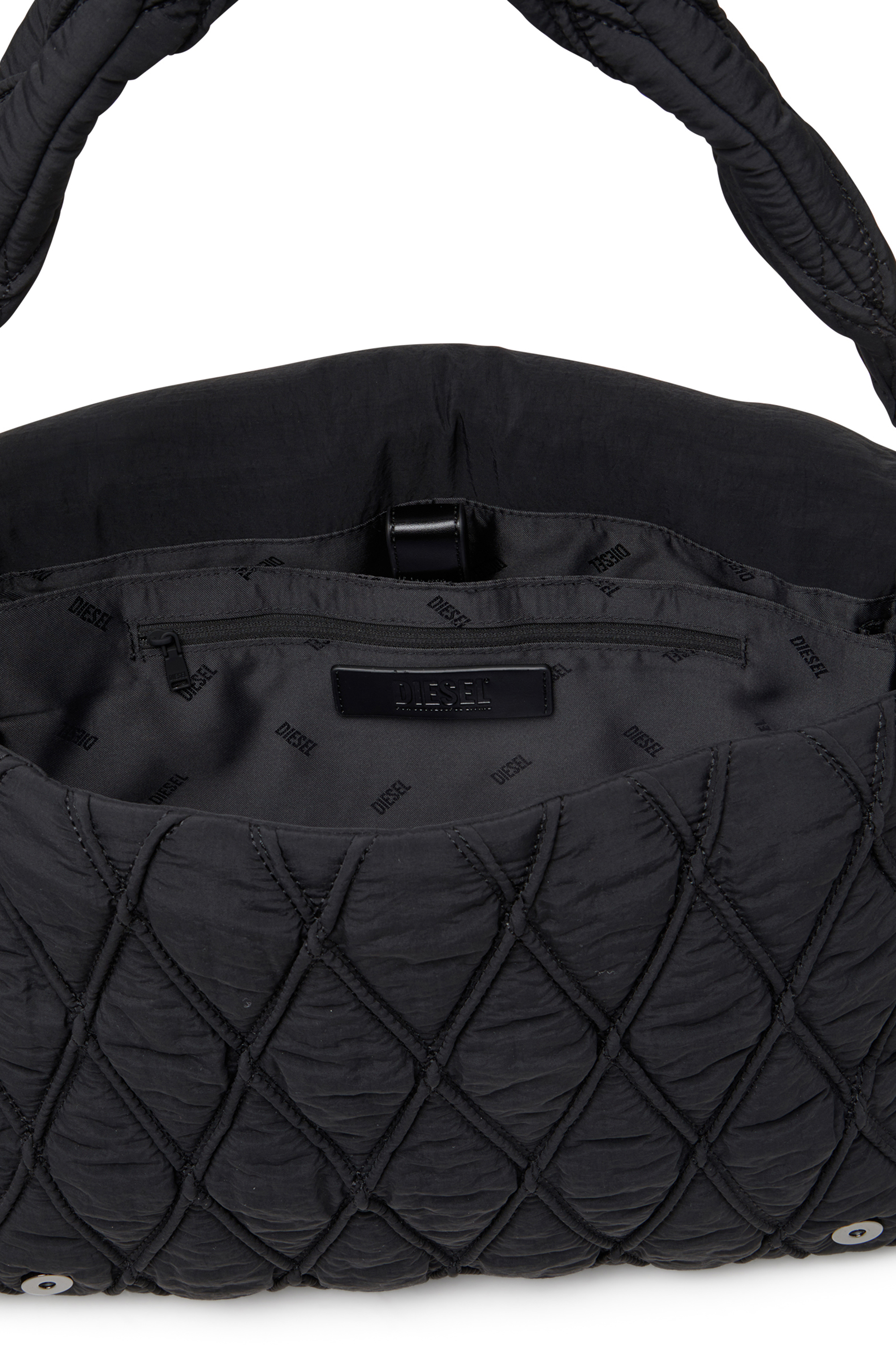 Diesel - CHARM-D SHOULDER L, Woman's Shoulder bag in quilted washed nylon in Black - 4