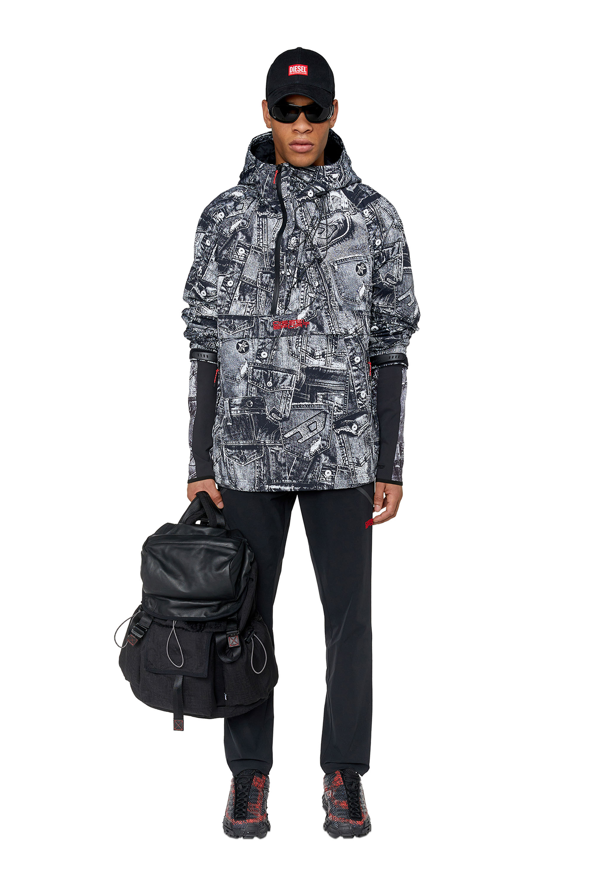 Diesel - AUWT-REINHOLD-WT04, Man's Padded hooded anorak with graphic print in Black - 2