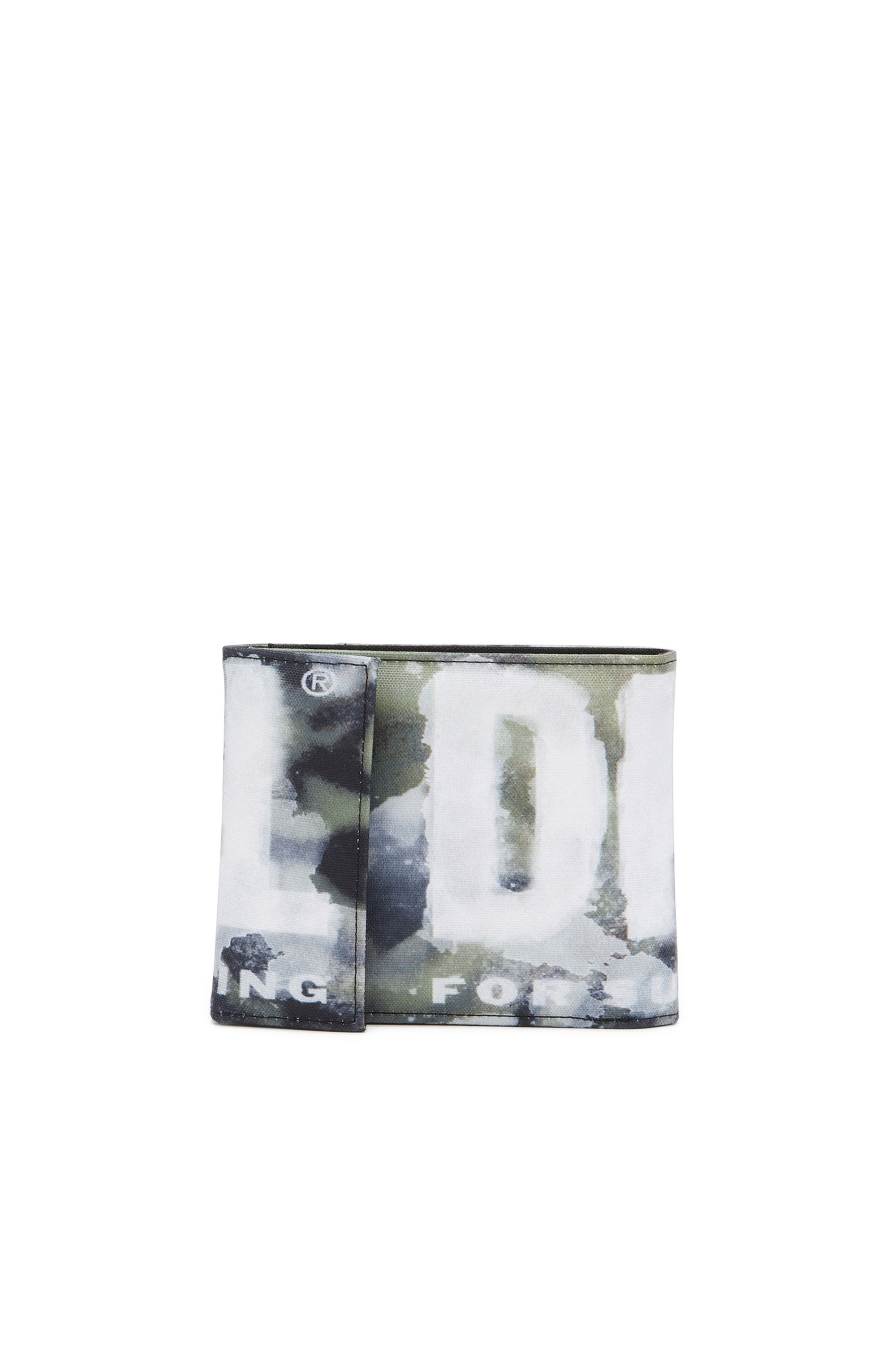 Diesel - RAVE BI-FOLD VELCRO, Man's Velcro wallet with watercolour-effect logo in White/Green - 1