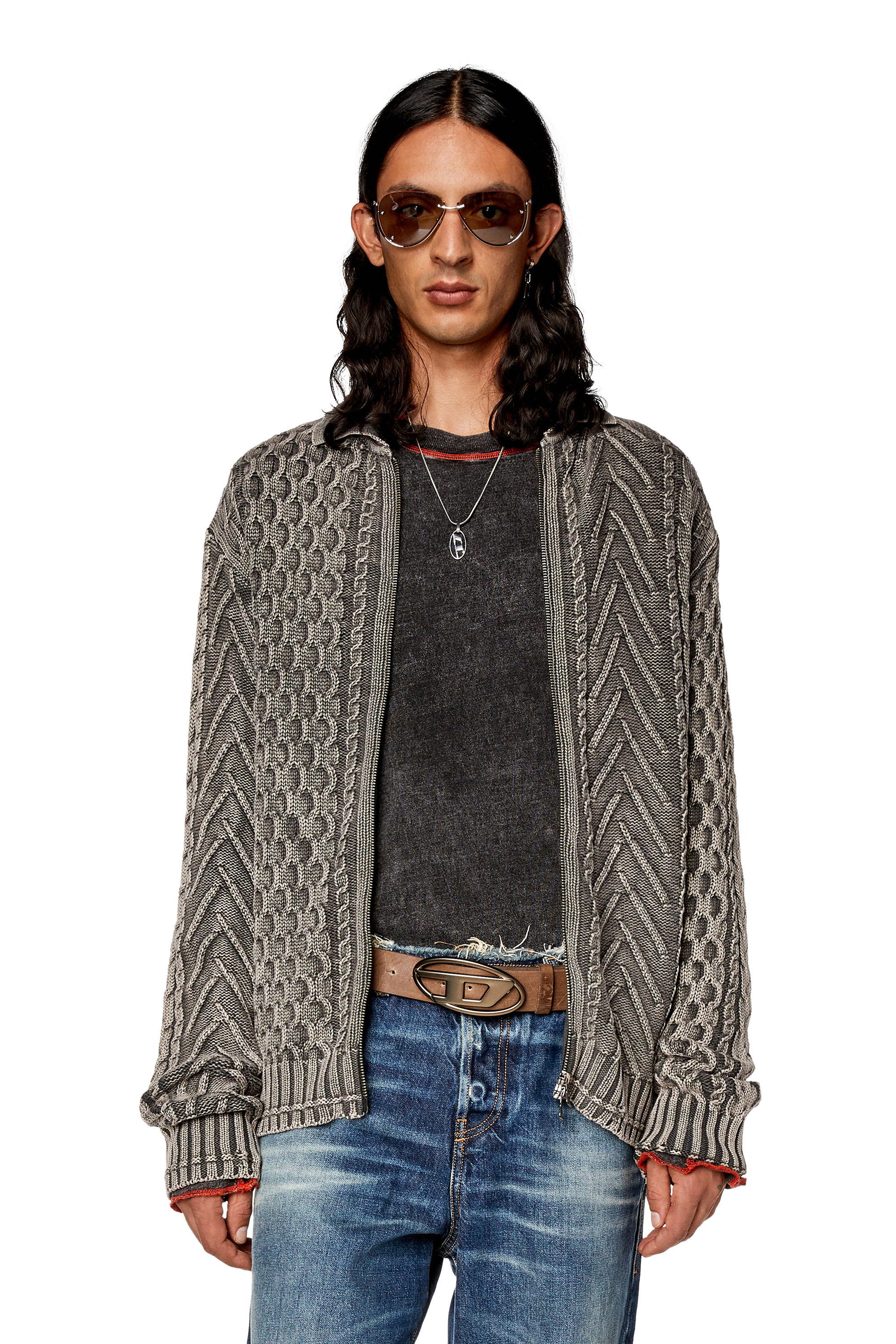 Diesel - K-EPANO, Man's Stonewashed cardigan in cotton knit in Black - 1