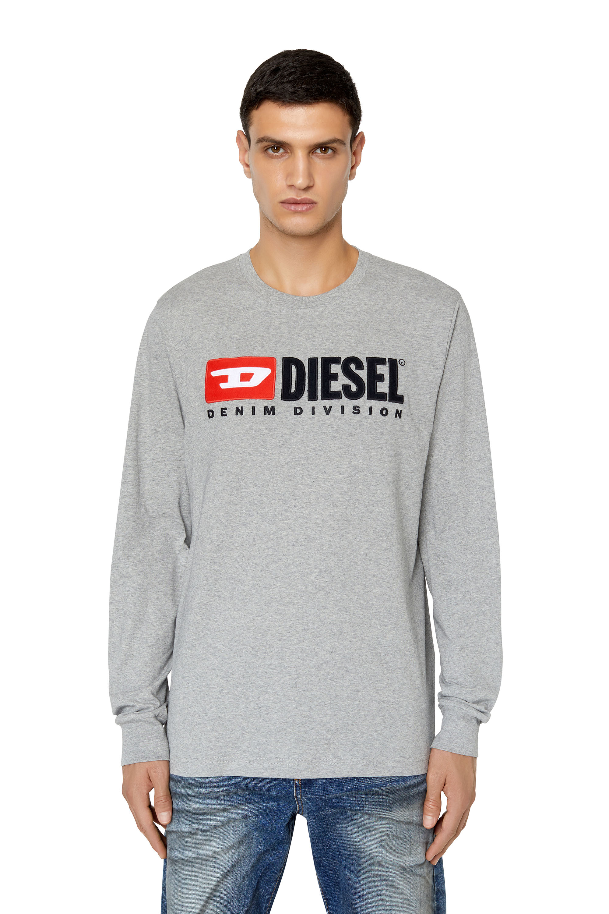 Diesel - T-JUST-LS-DIV, Man's Long-sleeve T-shirt with fleece logo in Grey - 1