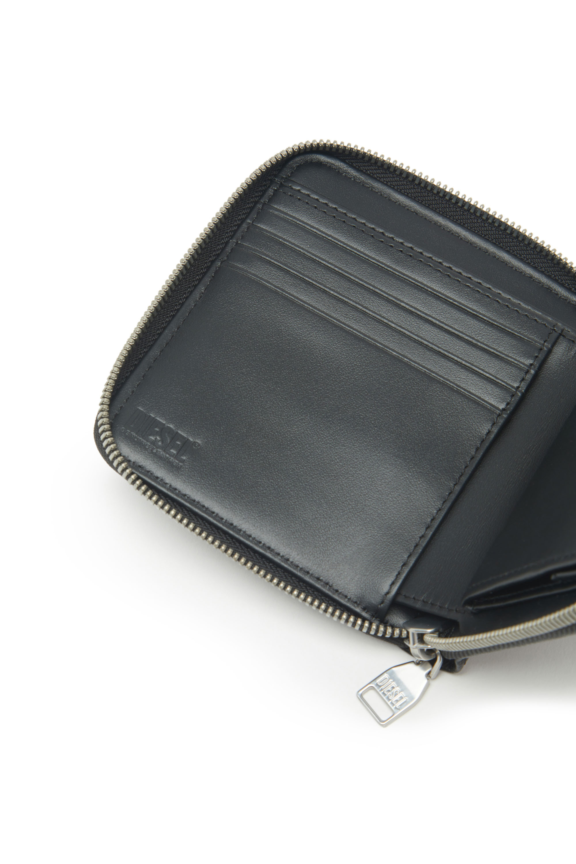 Diesel - BI-FOLD COIN ZIP M, Man's Zip wallet in textured leather in Black - 3