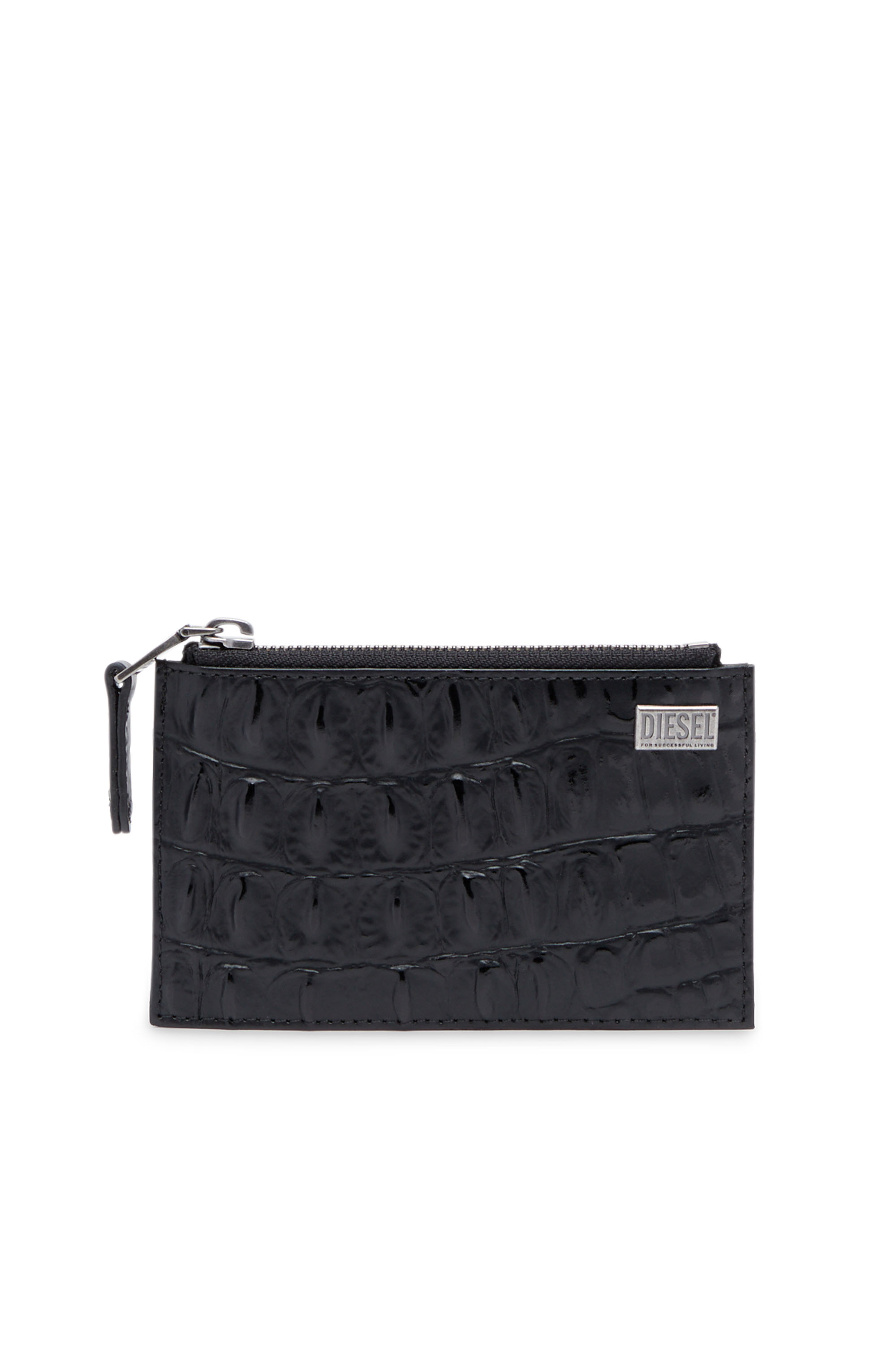Diesel - CARD HOLDER COIN M, Unisex's Slim card holder in croc-effect leather in Black - 1