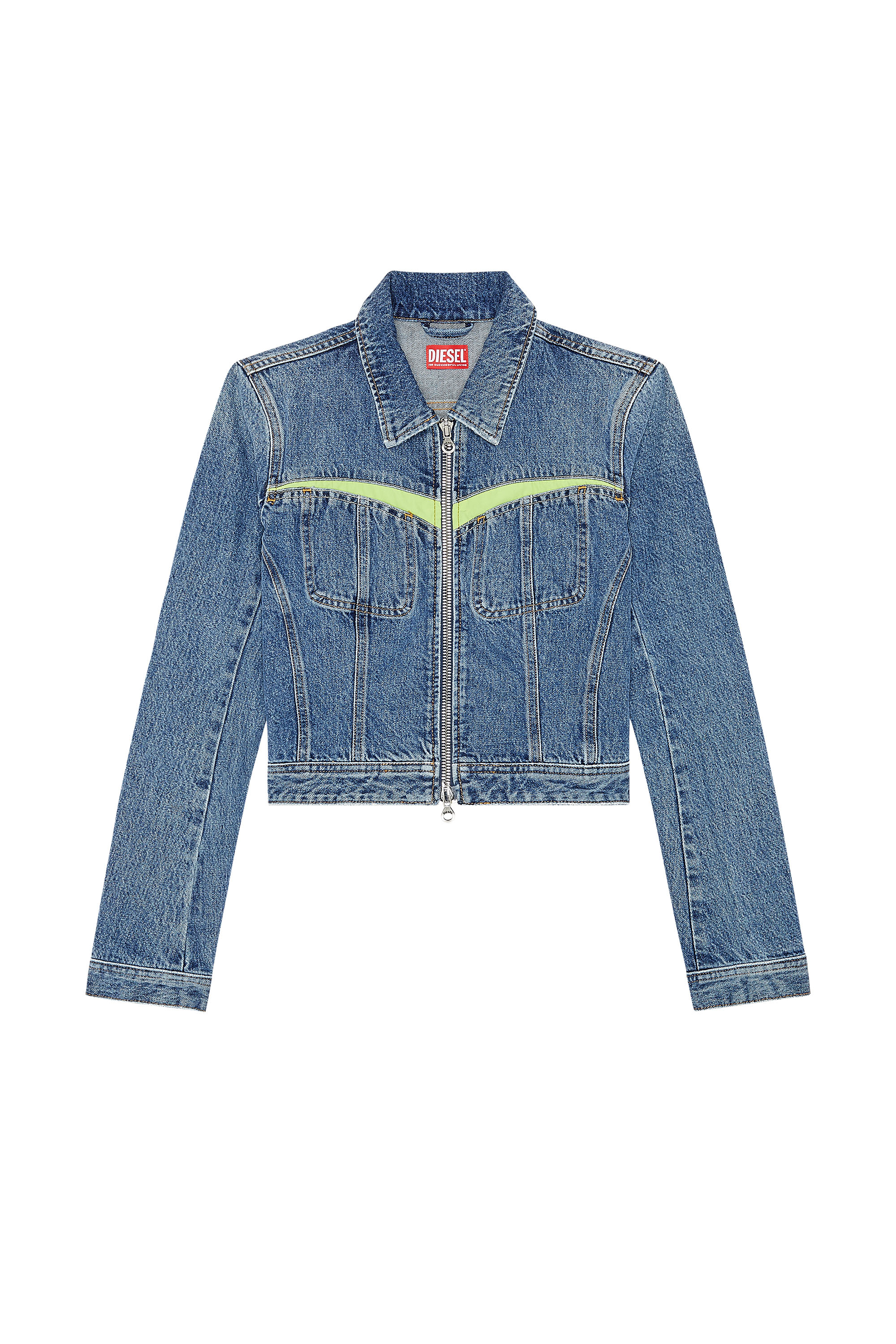 Diesel - DE-SIMMY-HS-S, Woman's Slim-fit panelled trucker jacket in Medium blue - 3