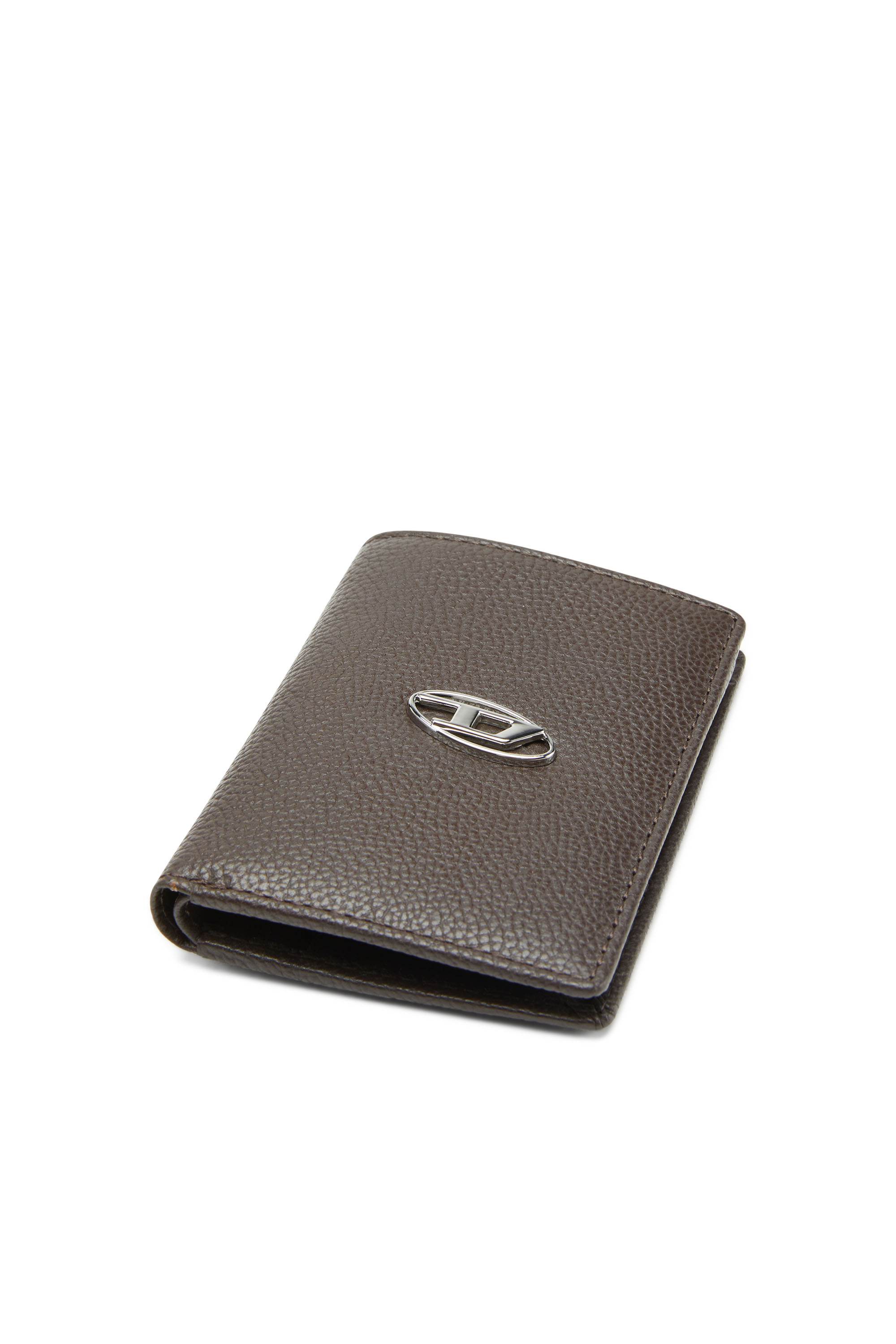 Diesel - VERTICAL NEELA, Man's Leather bi-fold wallet with logo plaque in Brown - 4