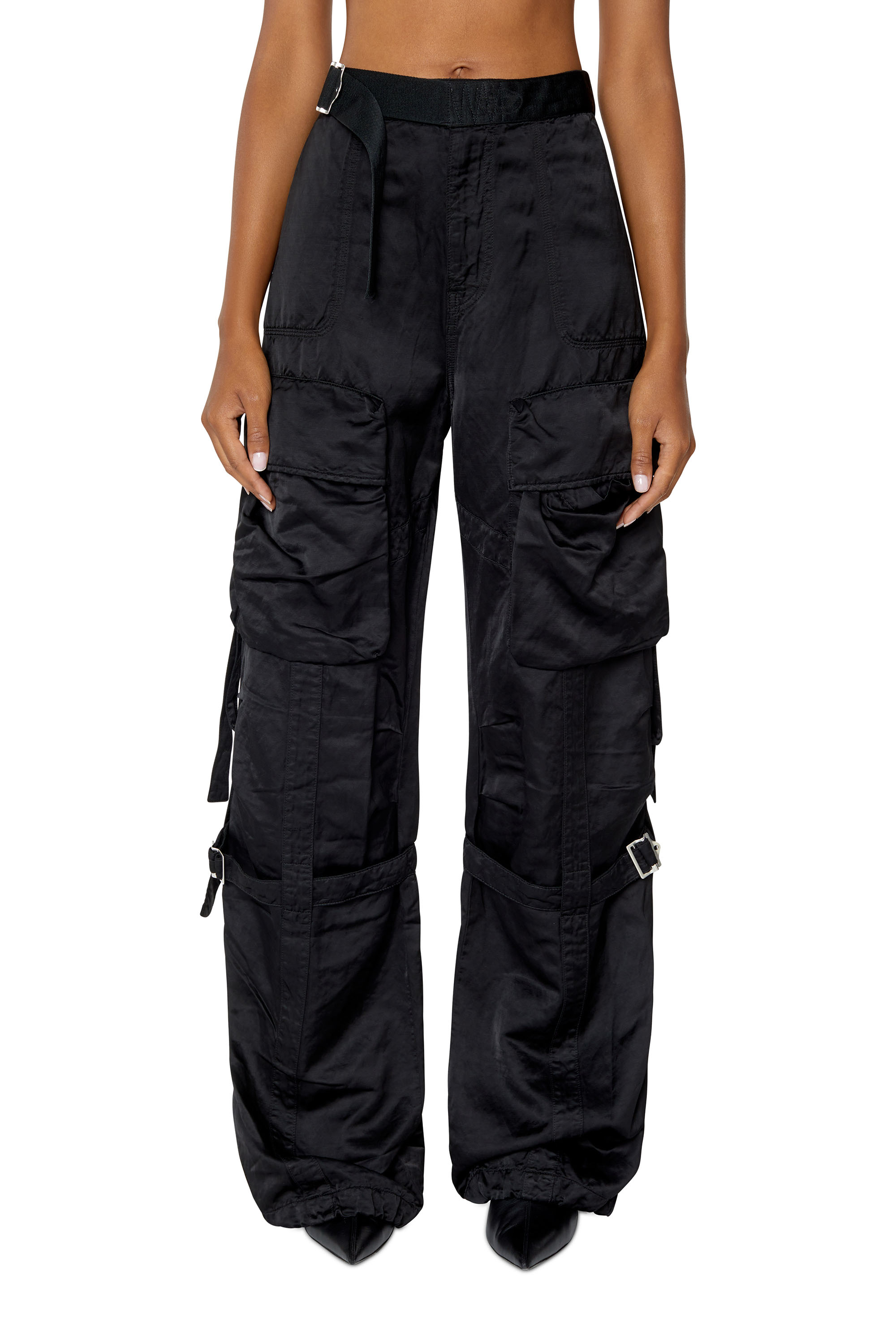 Diesel - P-MALVAROSA, Woman's Cargo pants in stretch satin in Black - 1