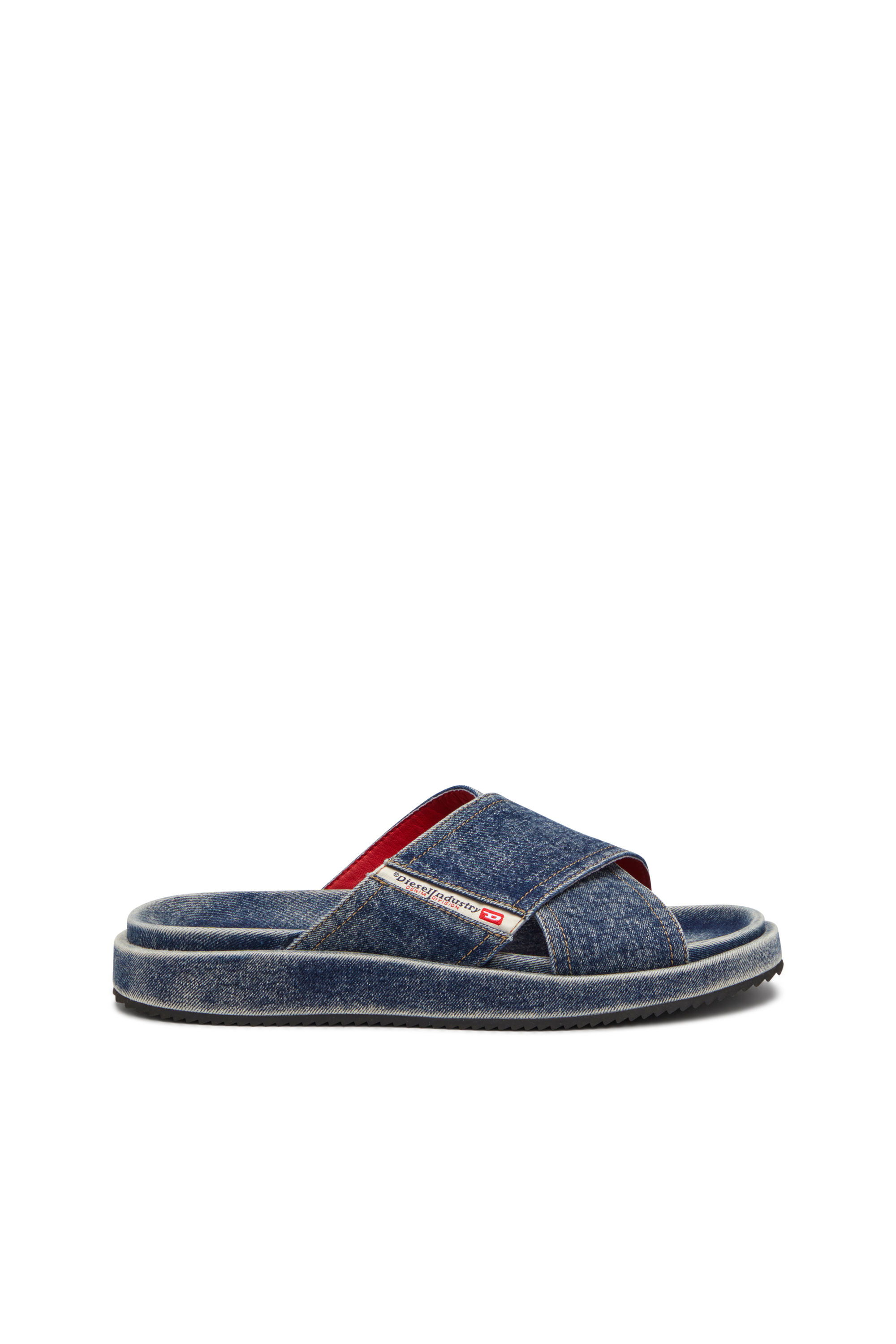Diesel - SA-SLIDE CRIS CROS, Unisex's Sa-Slide-Denim slides with criss-cross straps in Blue - 1