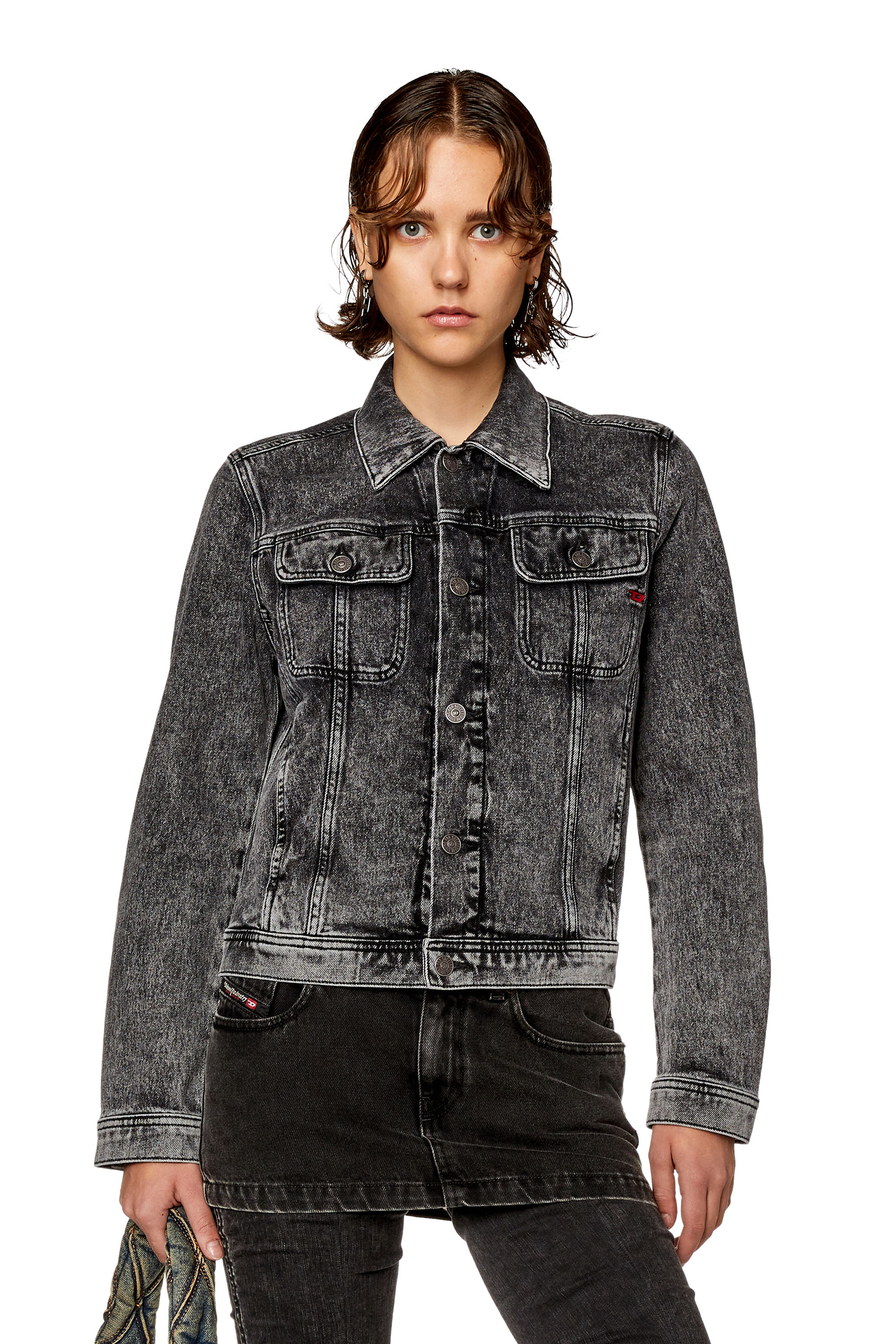 Diesel - DE-BONNY, Woman's Trucker jacket in lightly treated denim in Dark grey - 1