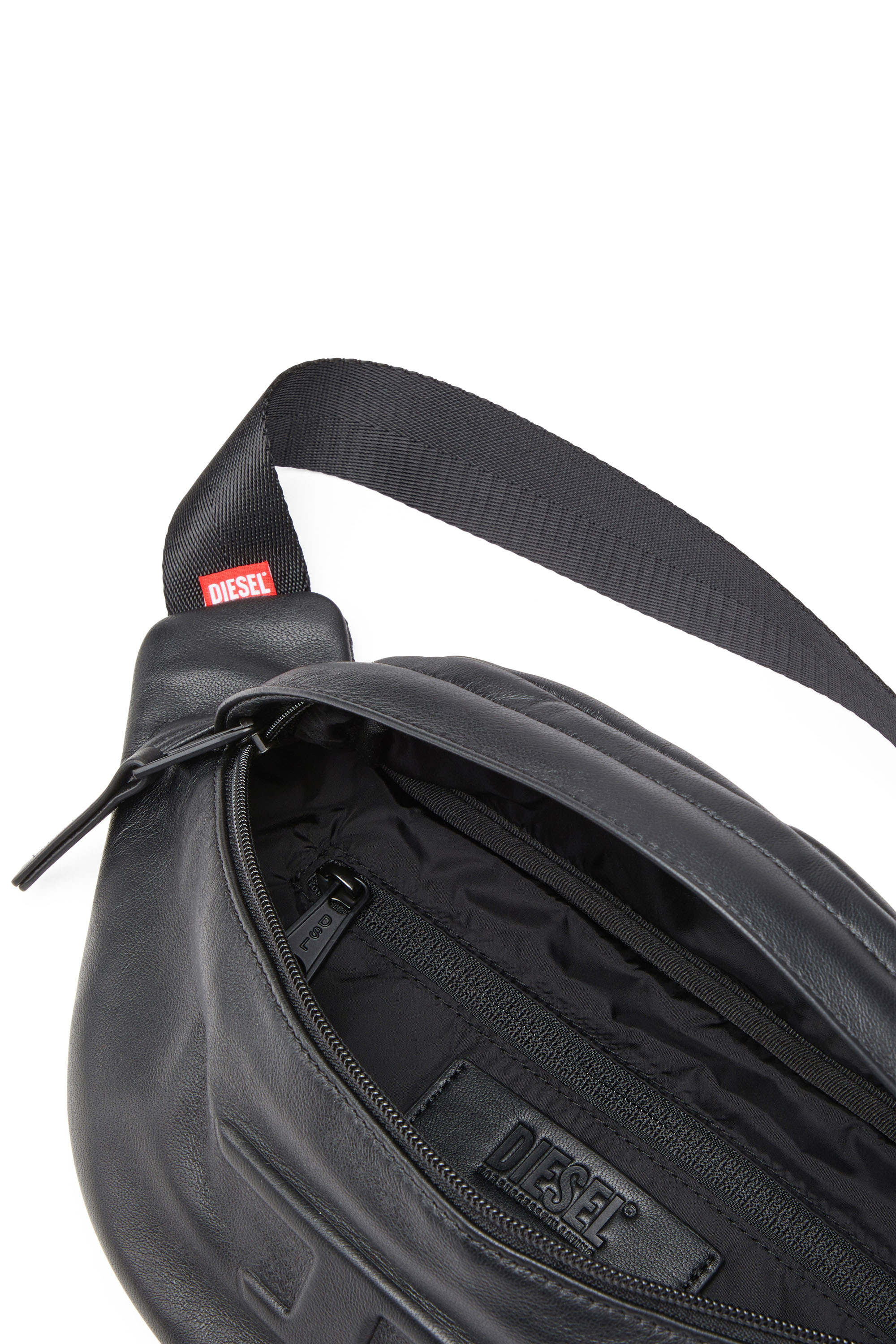 Diesel - RAVE BELTBAG, Man's Rave Beltbag - Leather belt bag with embossed D logo in Black - 4