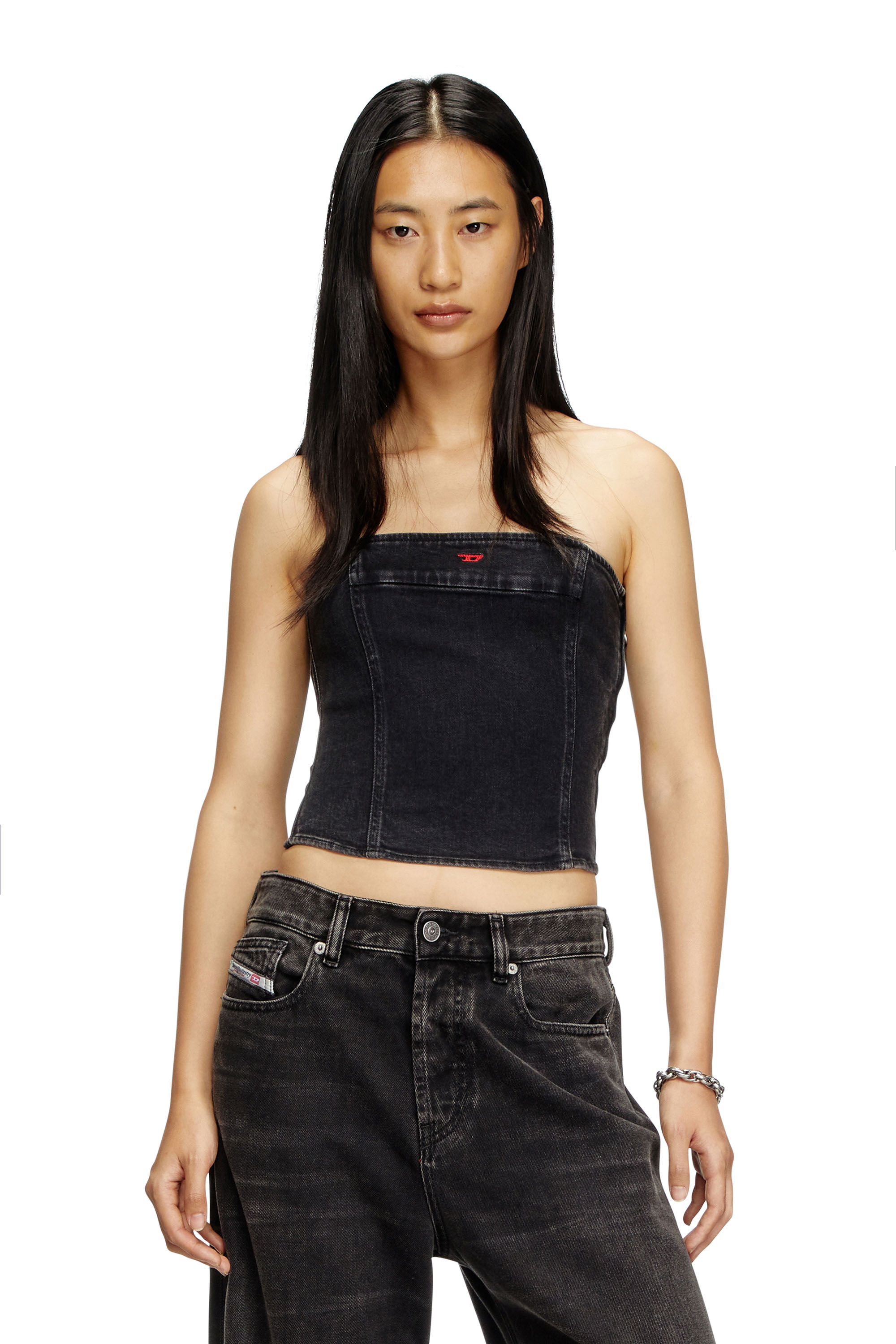 Diesel - DE-VILLE, Woman's Tube top in comfort denim in Black - 1