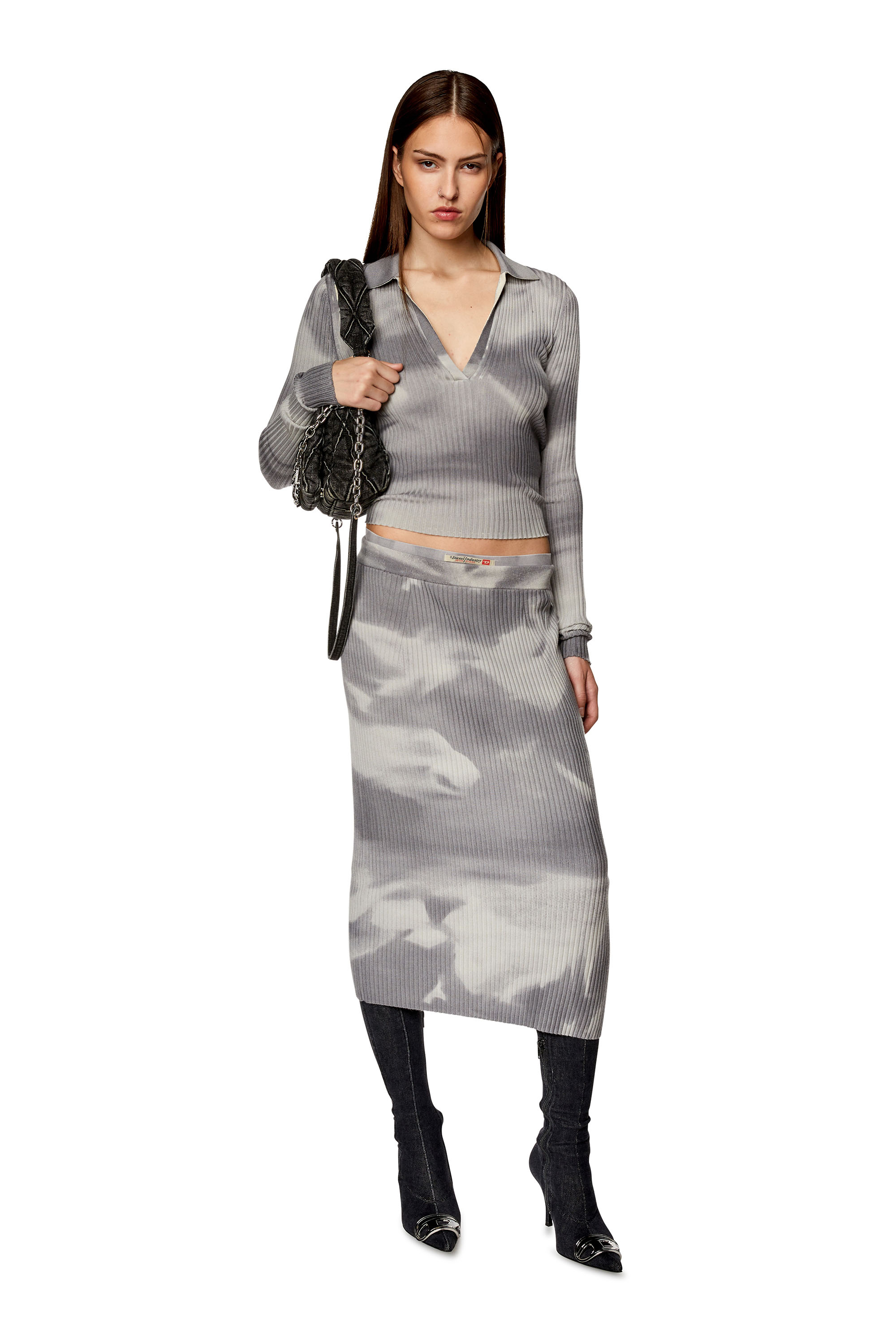 Diesel - M-BETTY, Woman's Midi skirt in camo wool knit in Grey - 2