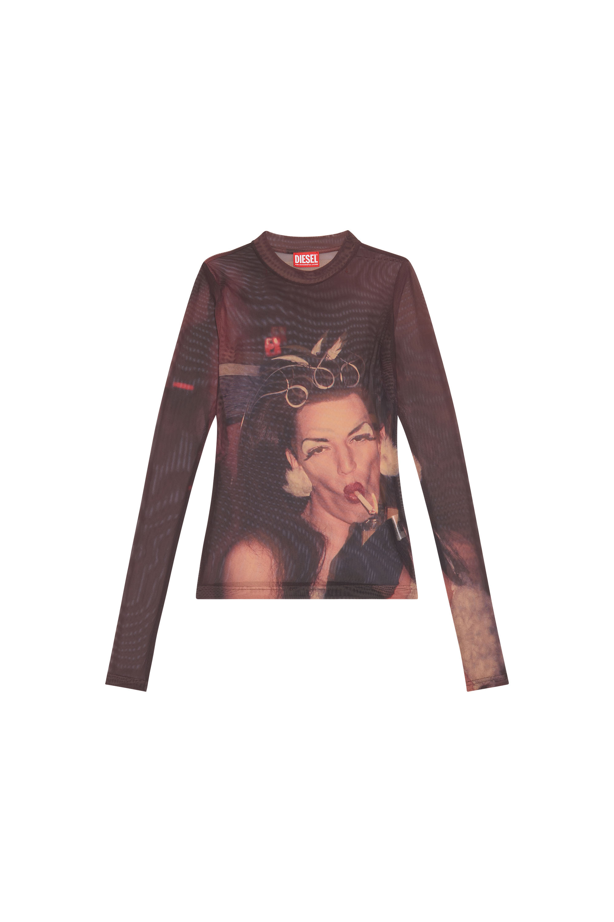 Diesel - PR-T-SIELAR-LONG, Unisex's Sheer long-sleeve T-shirt with photo print in Brown - 3