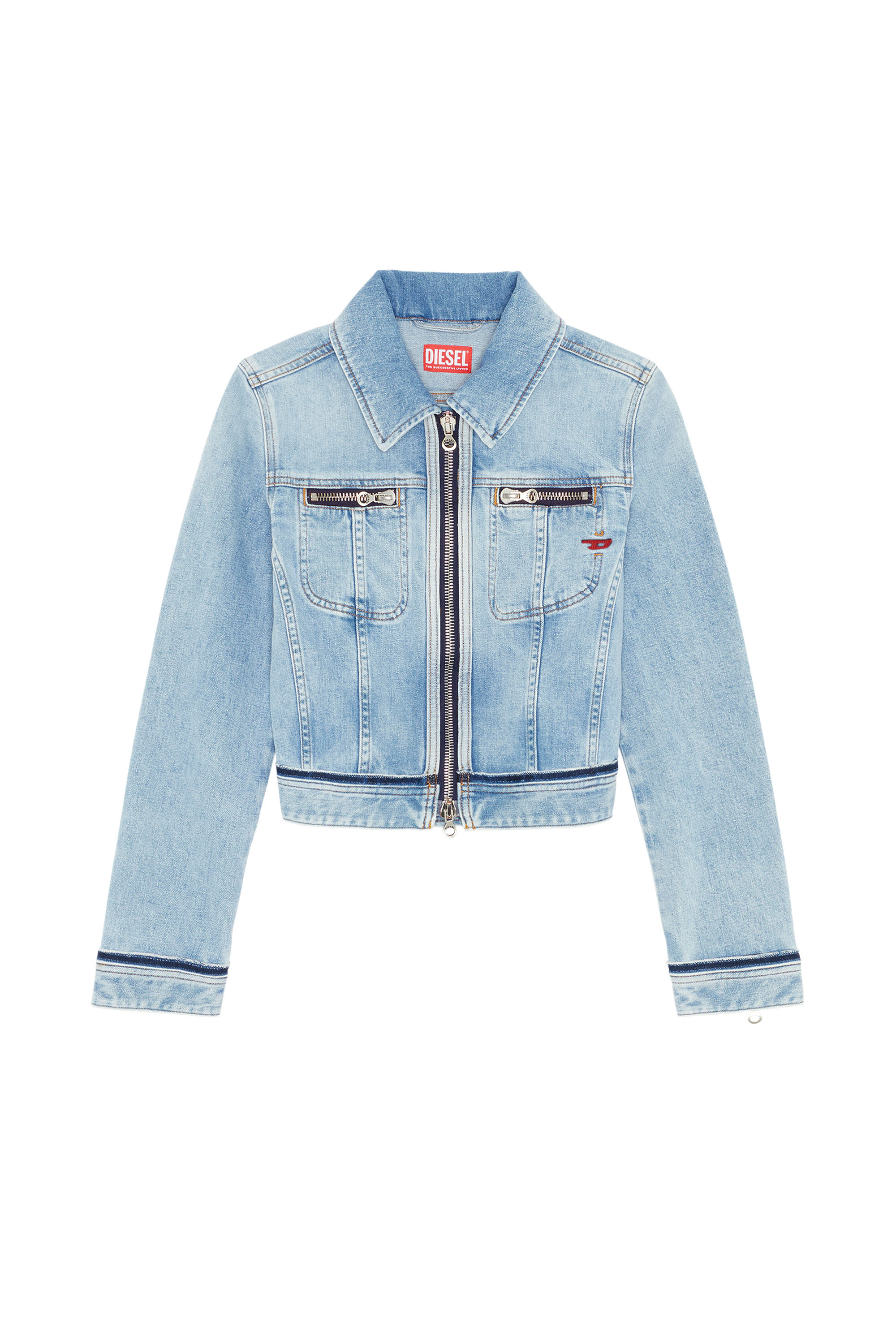 Diesel - DE-SLIMMY-RE, Woman's Slim-fit bleached-effect trucker jacket in Light Blue - 3