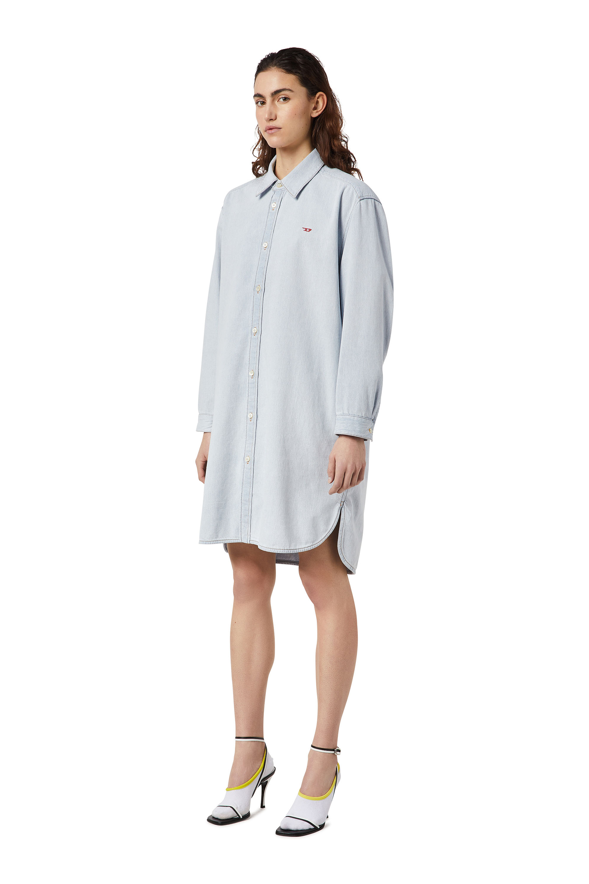 Diesel - DE-BLEX SHIRT DRESS, Woman's Shirt dress in denim in Light Blue - 4