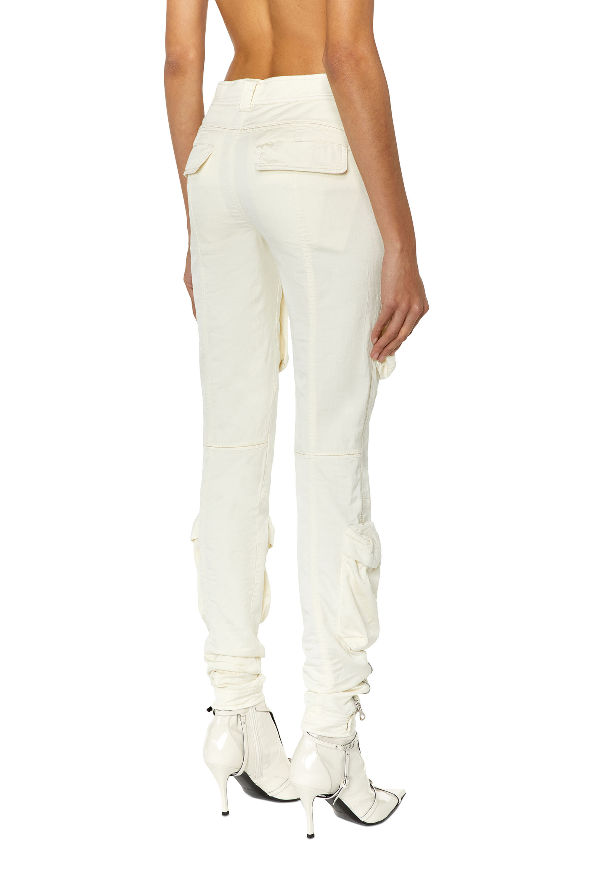 Diesel - P-LAN, Woman's Cargo pants in stretch satin in White - 4