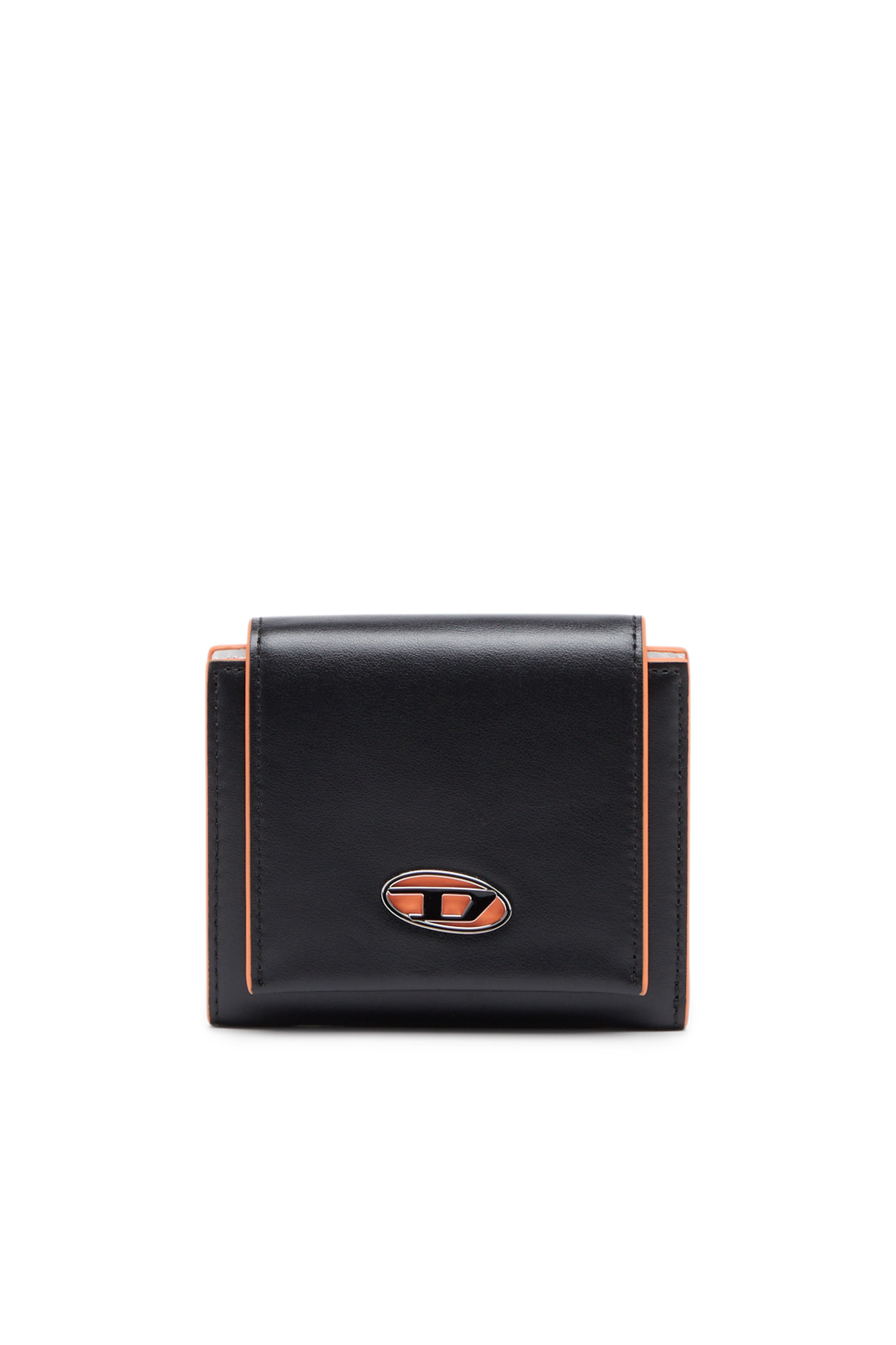 Diesel - BI-FOLD COIN S 3D, Woman's Colour-block leather wallet in Black/Orange - 1