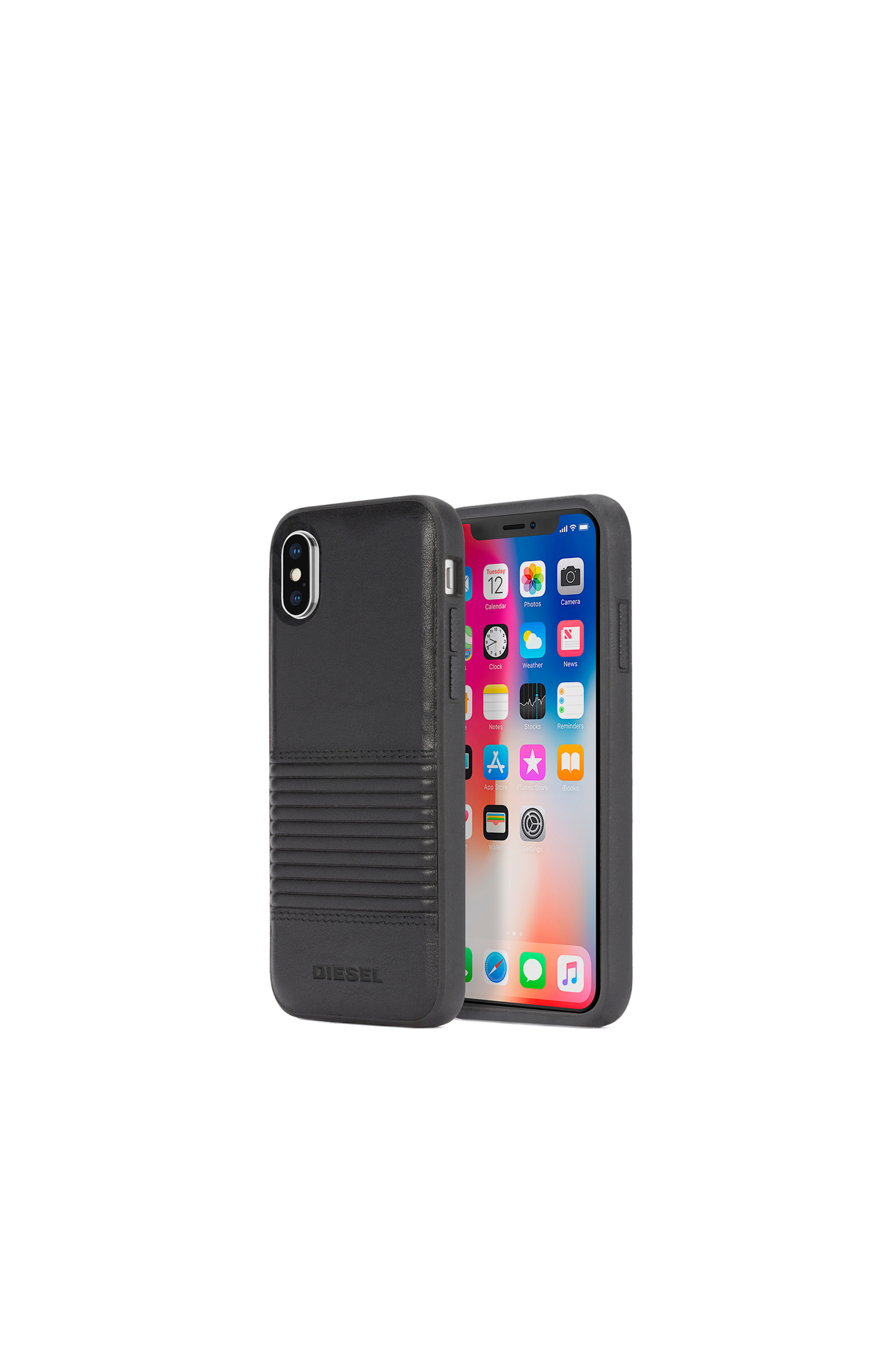 Diesel - BLACK LINED LEATHER IPHONE X CASE, Unisex's Black lined leather case, iPhone X in Black Leather - 1