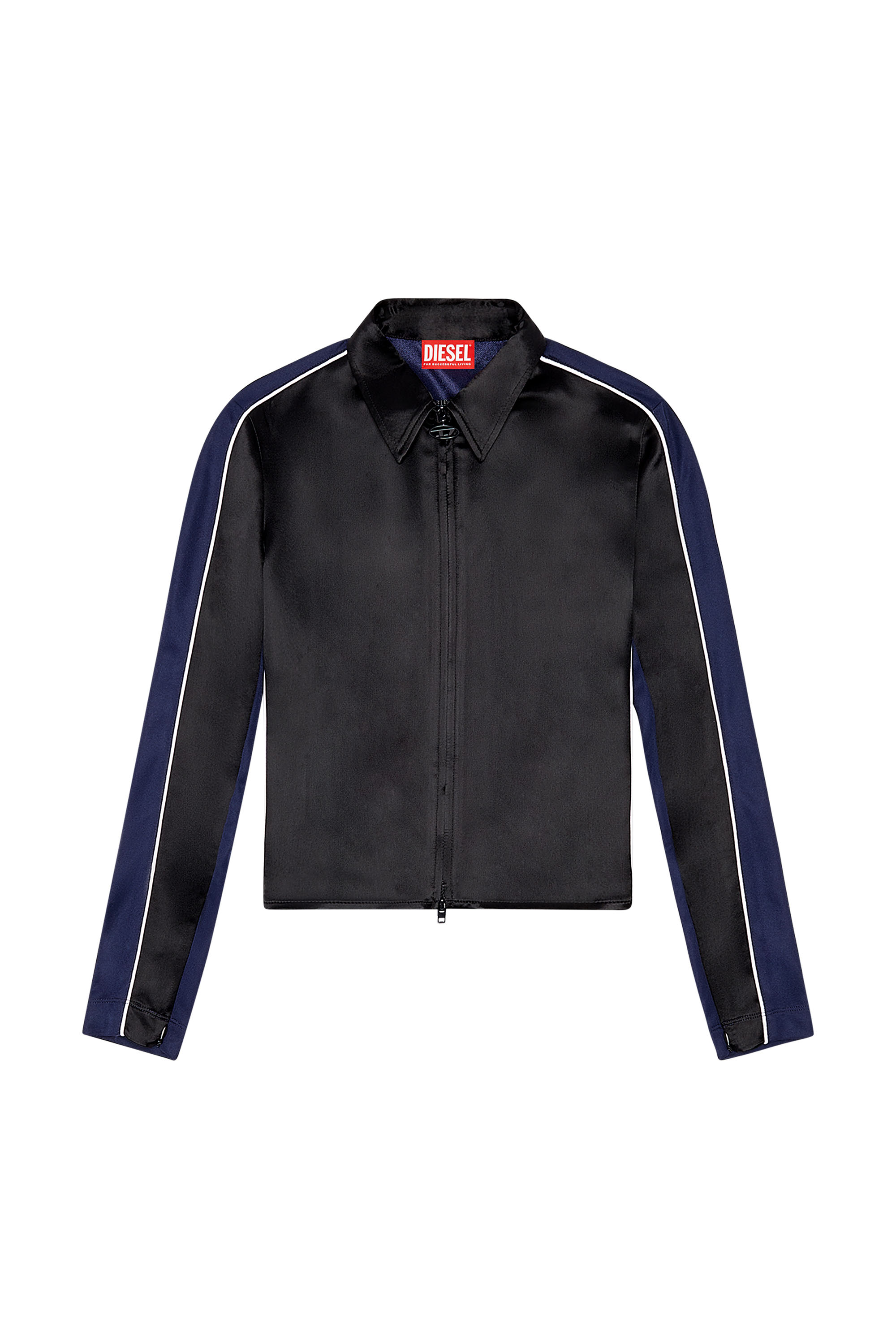 Diesel - C-LORY, Woman's Shirt-jacket in satin and double knit in Black/Blue - 3