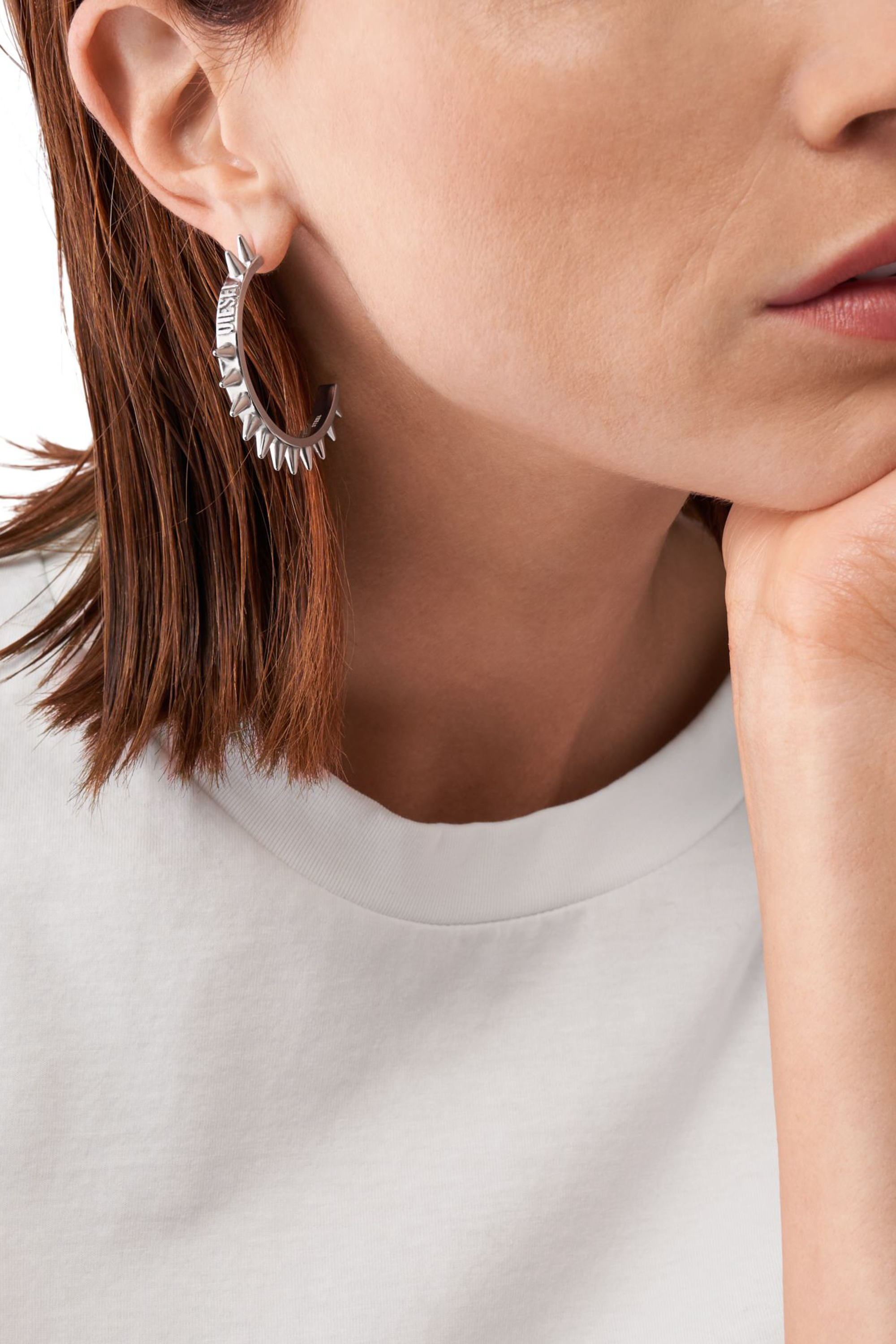 Diesel - DX1451, Unisex's Stainless Steel Hoop Earrings in Silver - 3
