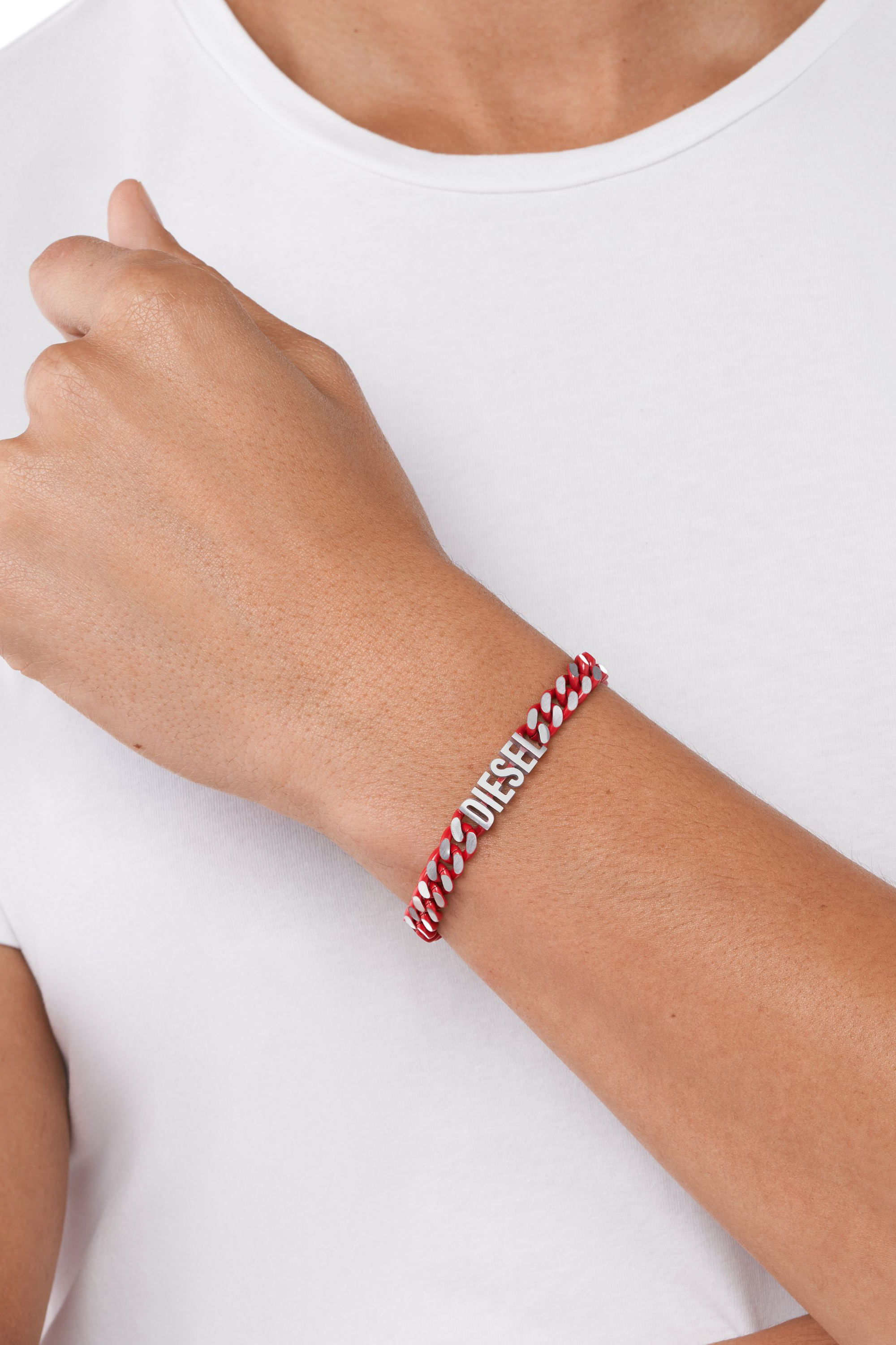 Diesel - DX1415, Unisex's Red Stainless Steel Chain Bracelet in Red/Grey - 4
