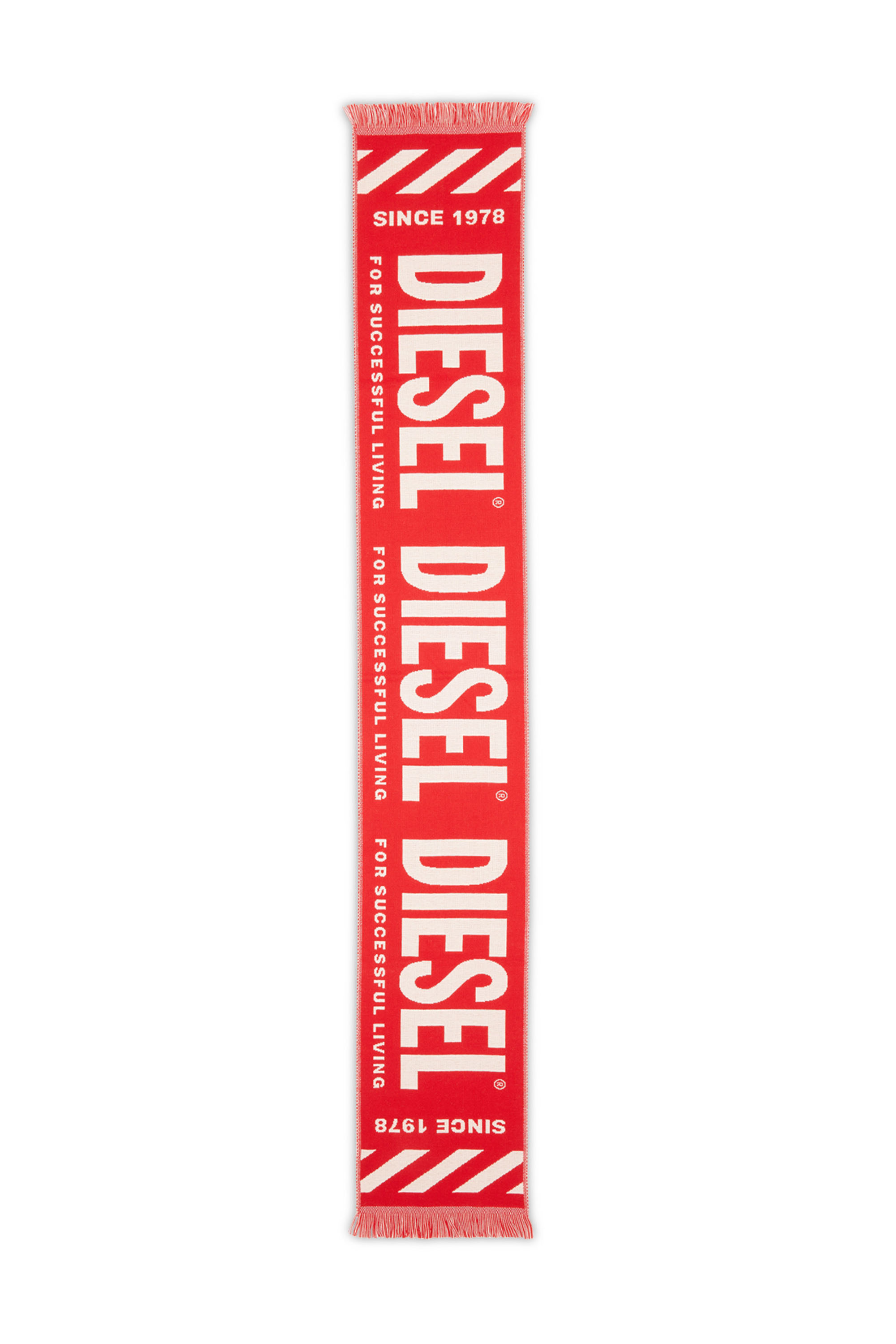Diesel - S-BISC, Man's Logo scarf with fringe trims in Red - 2