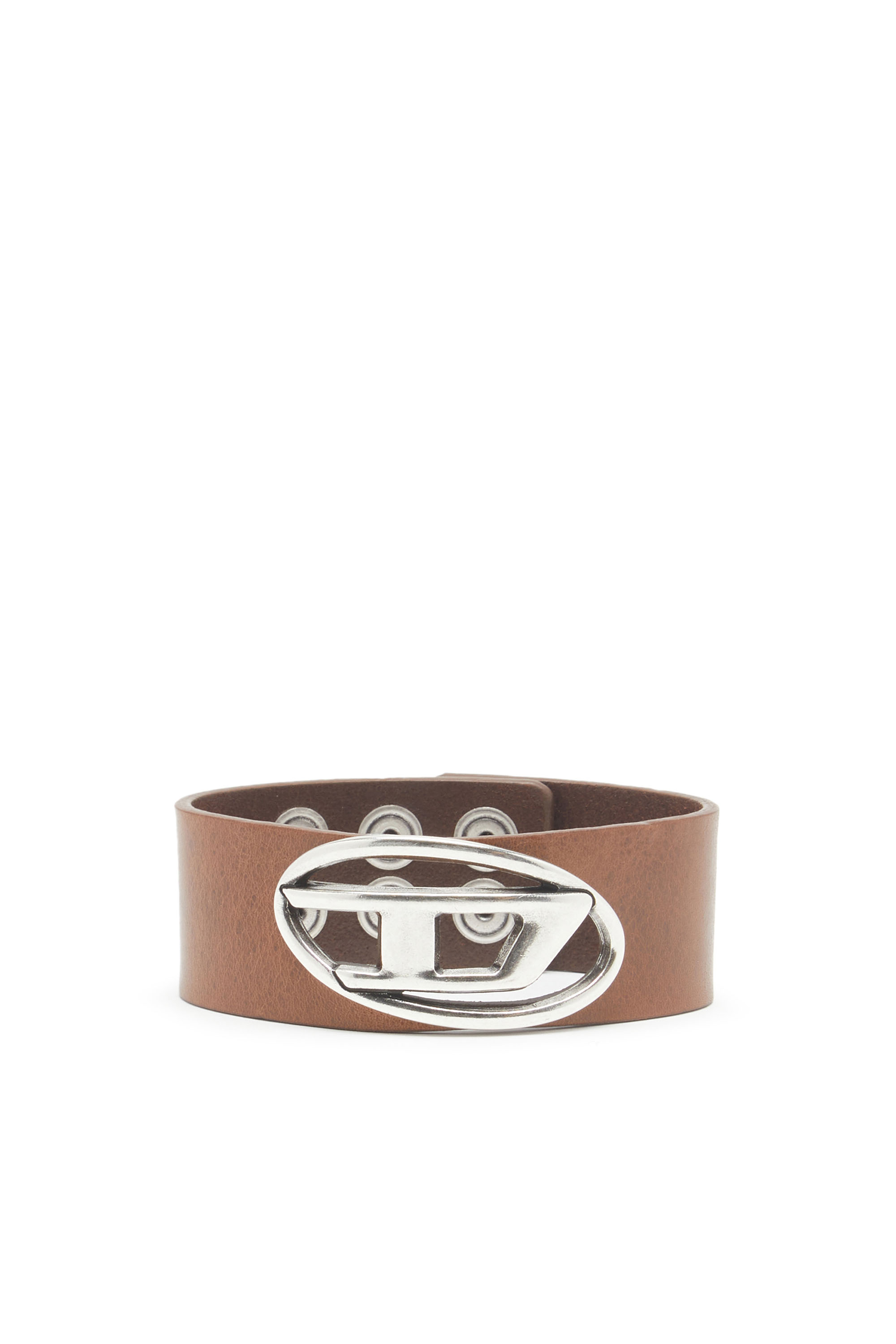 Diesel - A-BALONE, Man's Cuff bracelet with D plaque in Brown - 1