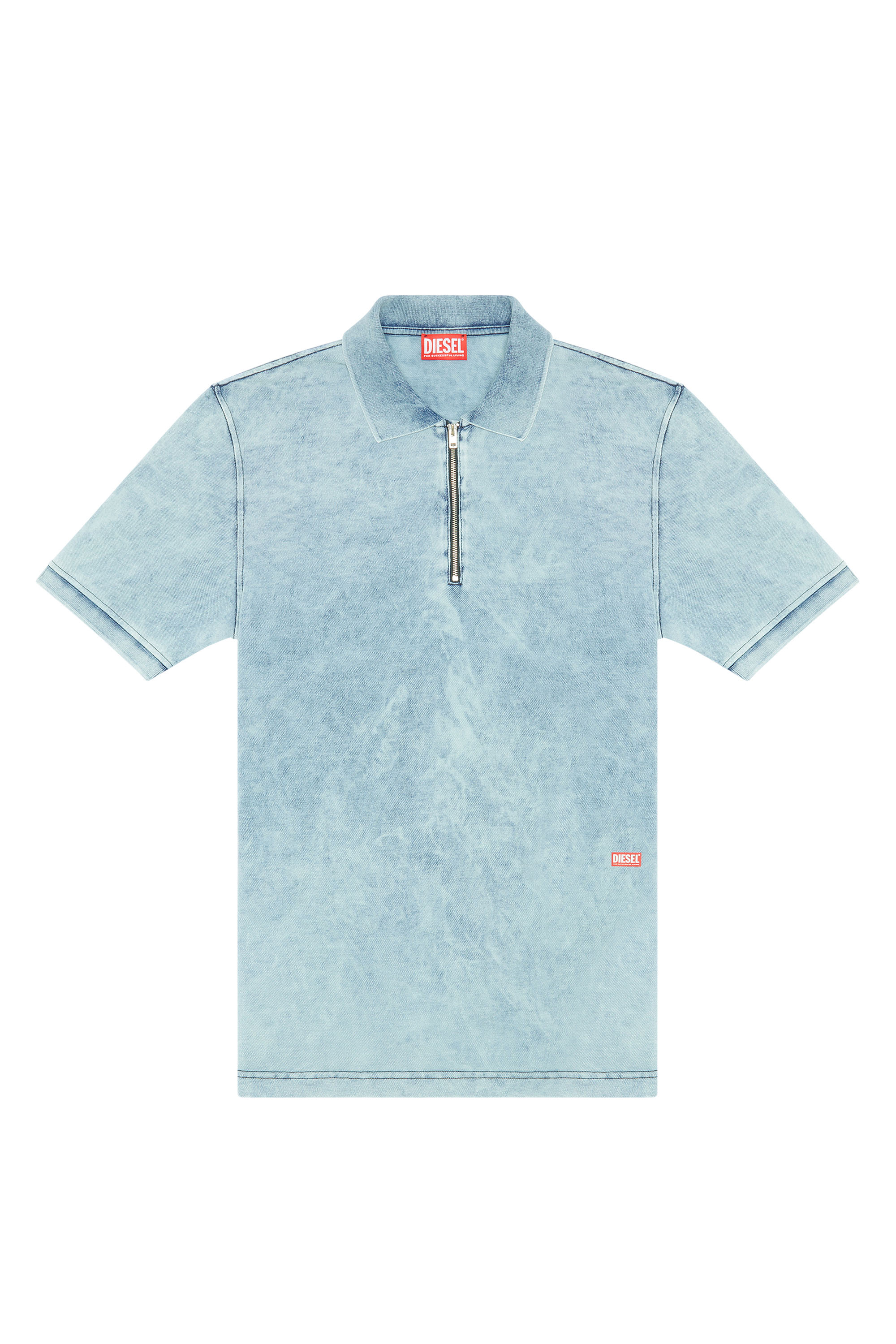 Diesel - T-SMITH-ZIP, Man's Polo shirt in faded piqué in Light Blue - 3