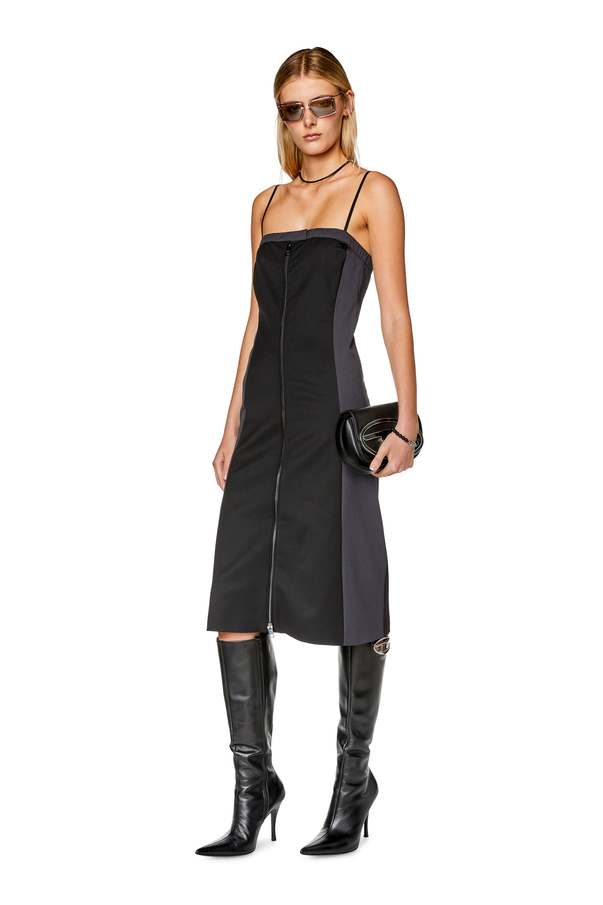 Diesel - D-DAMINI, Woman's Dress in stretch wool twill in Black/Grey - 1