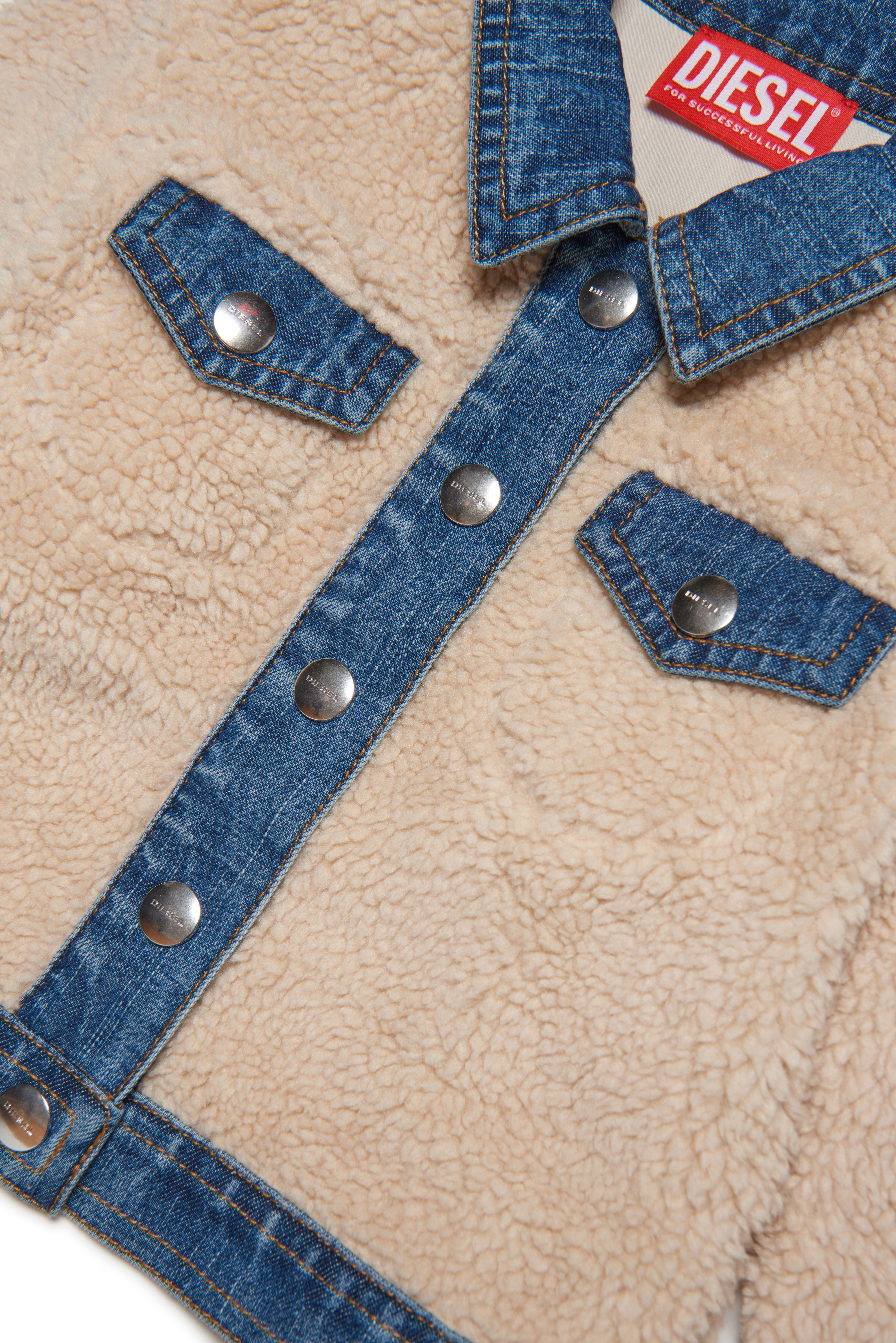 Diesel - JORGIB, Unisex's Trucker jacket in teddy fleece in White/Blue - 3