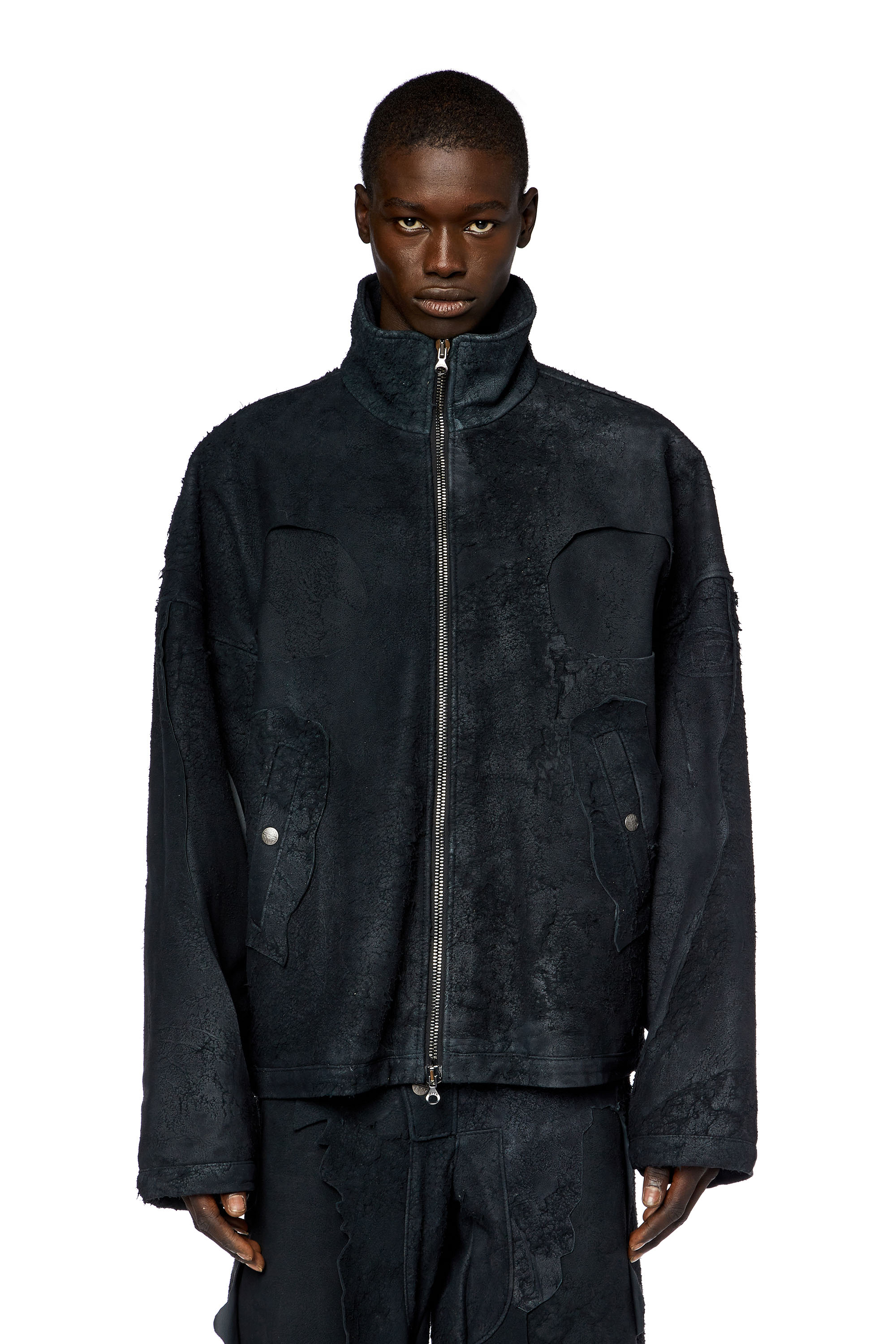 Diesel - L-HESSE, Man's Peel-off effect padded leather jacket in Black - 1