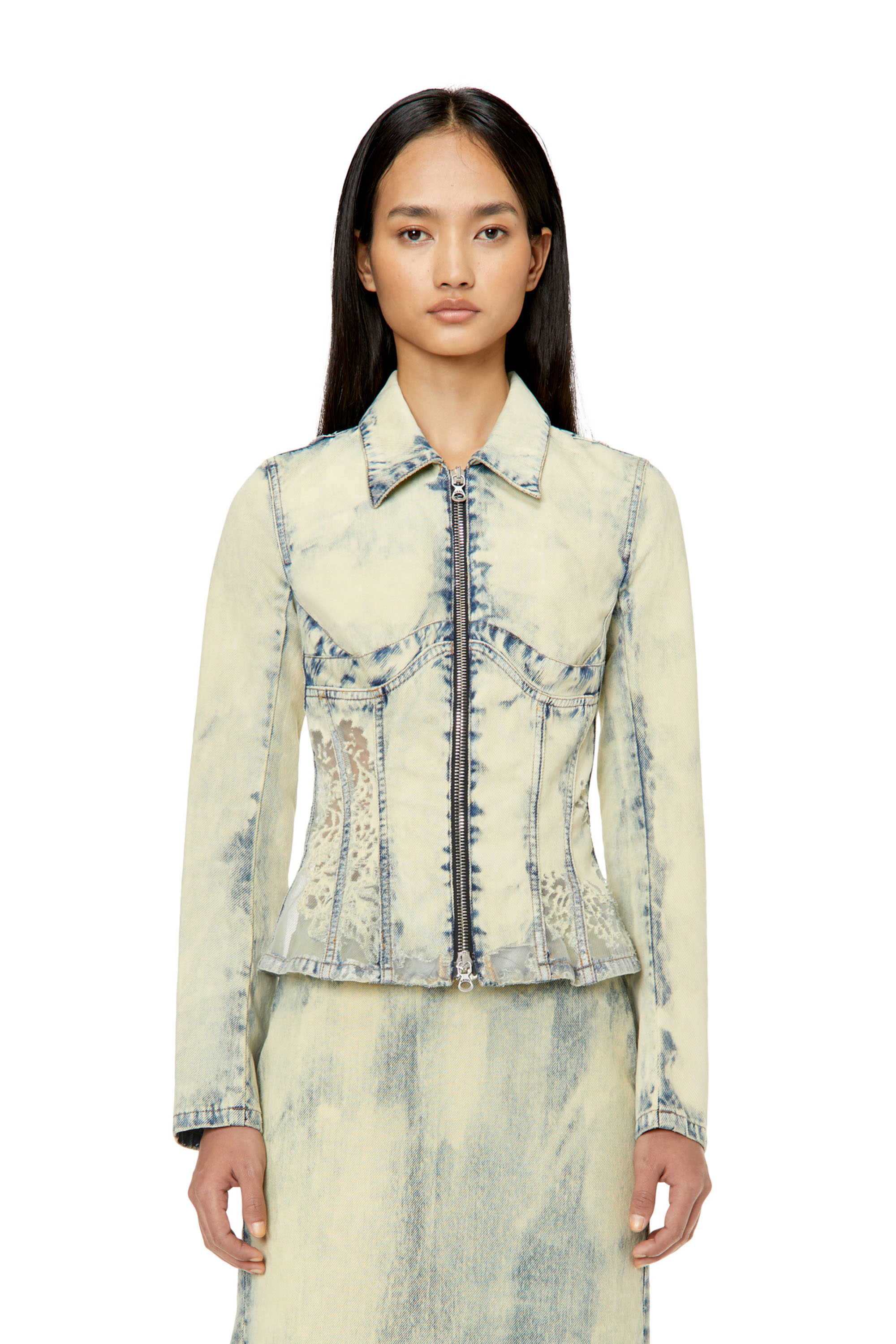 Diesel - DE-MILLY-FSC, Woman's Slim-fit lace-effect trucker jacket in Light Blue - 1