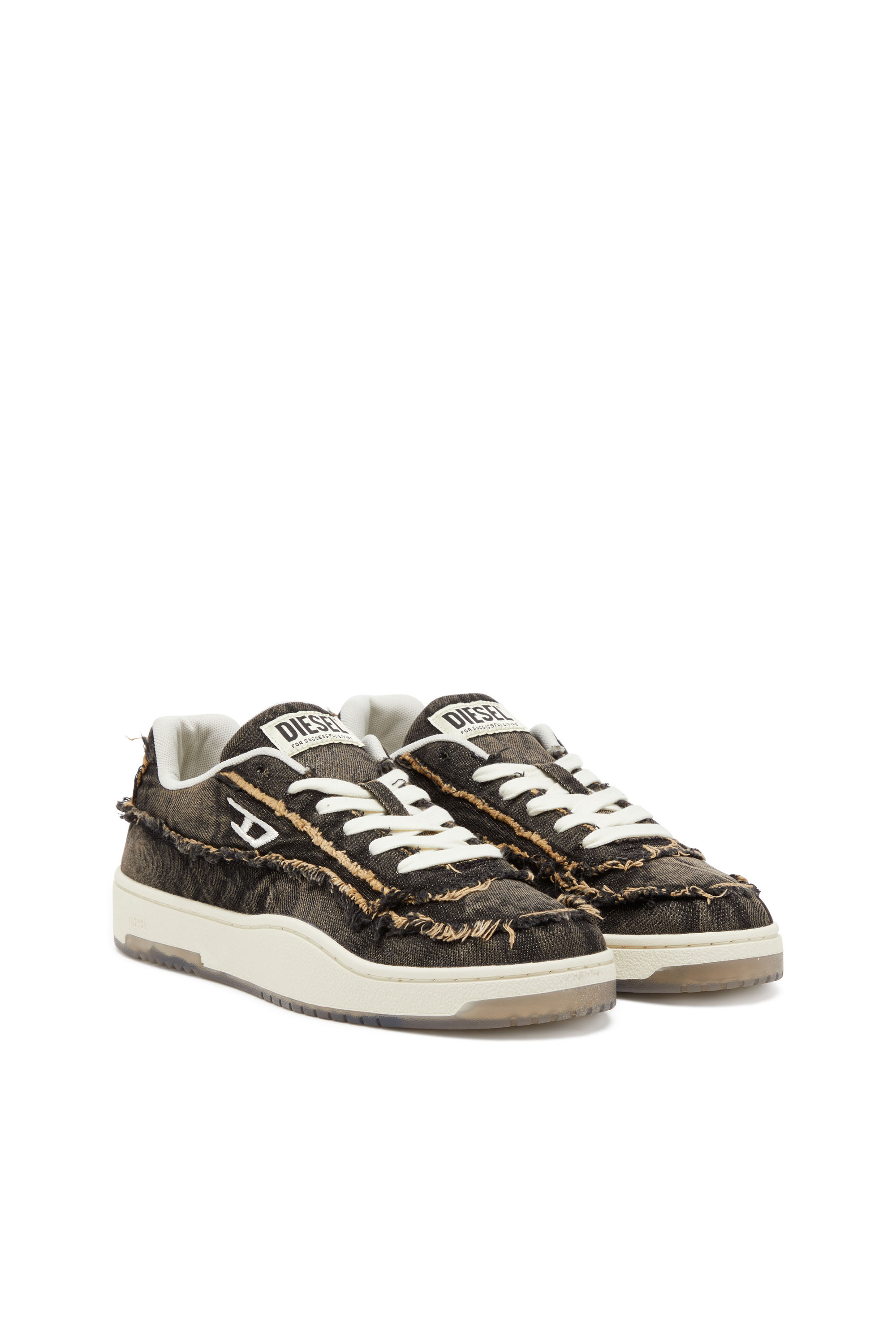 Diesel - S-TRACKER-D LOW, Man's Frayed denim sneakers with transparent sole in Black - 2