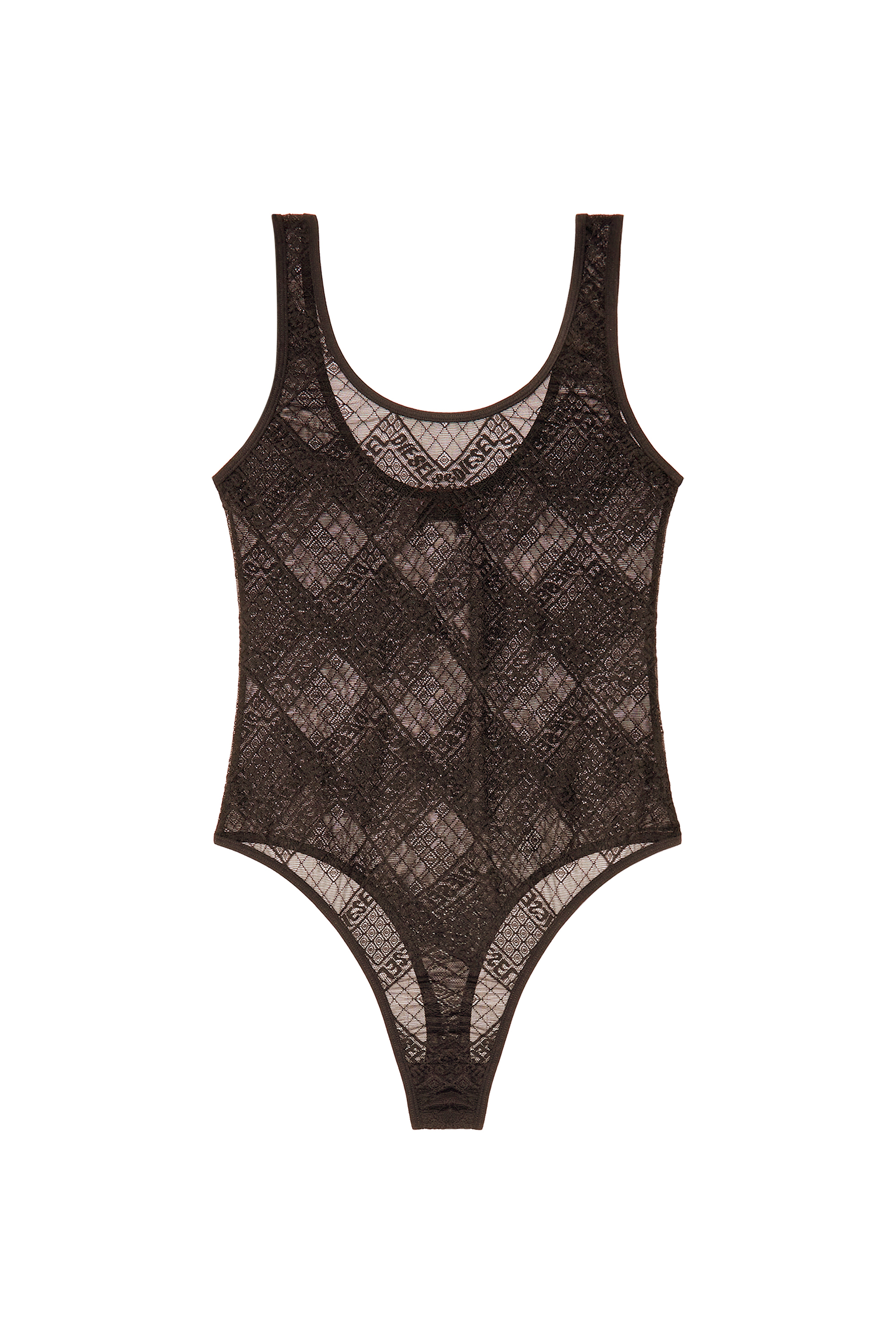Diesel - UFBY-FLORIA-L, Woman's Bodysuit in stretch logo lace in Black - 4