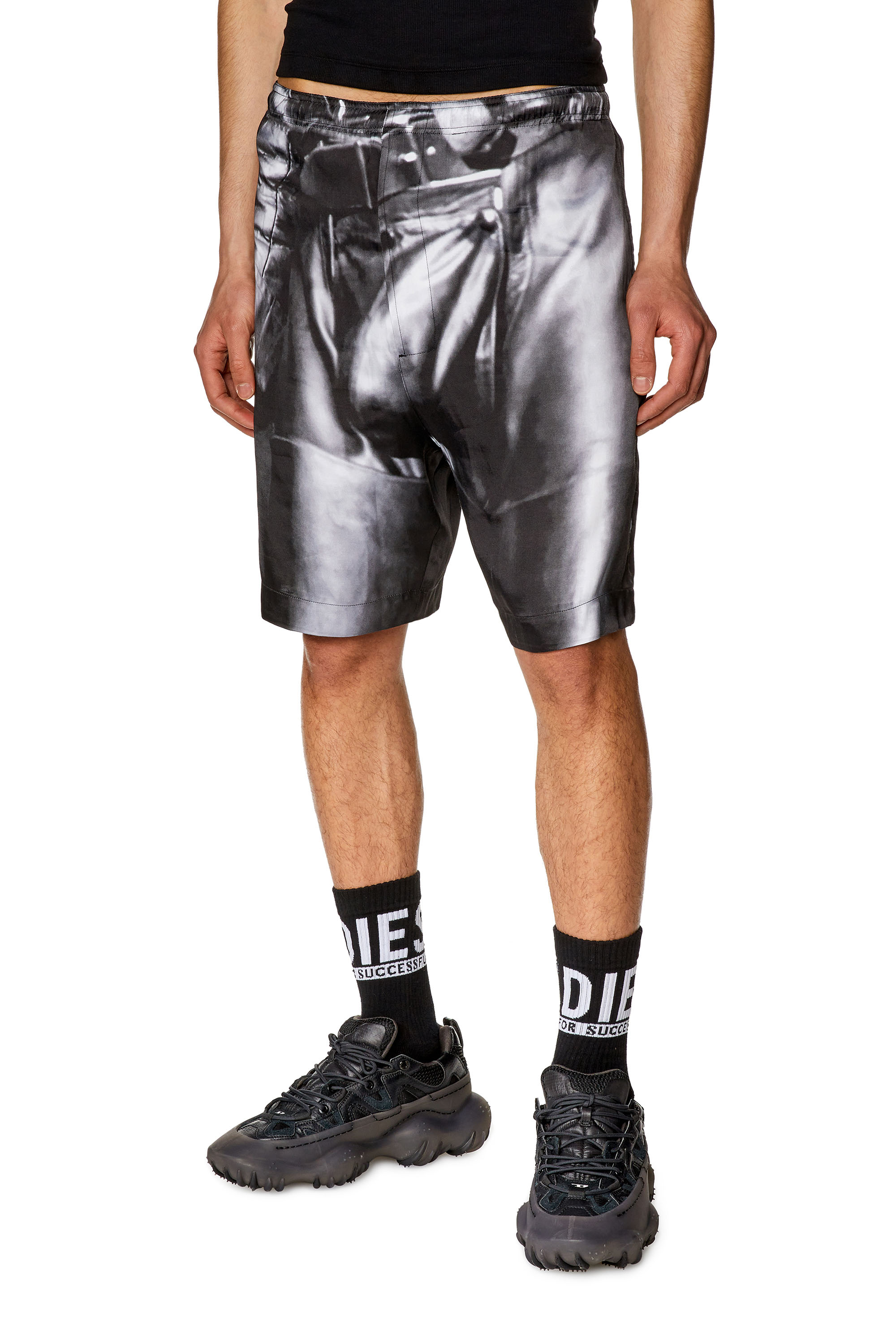 Diesel - PR-P-TOLL-SHO-23, Unisex's Silk satin shorts with black print in Black - 2