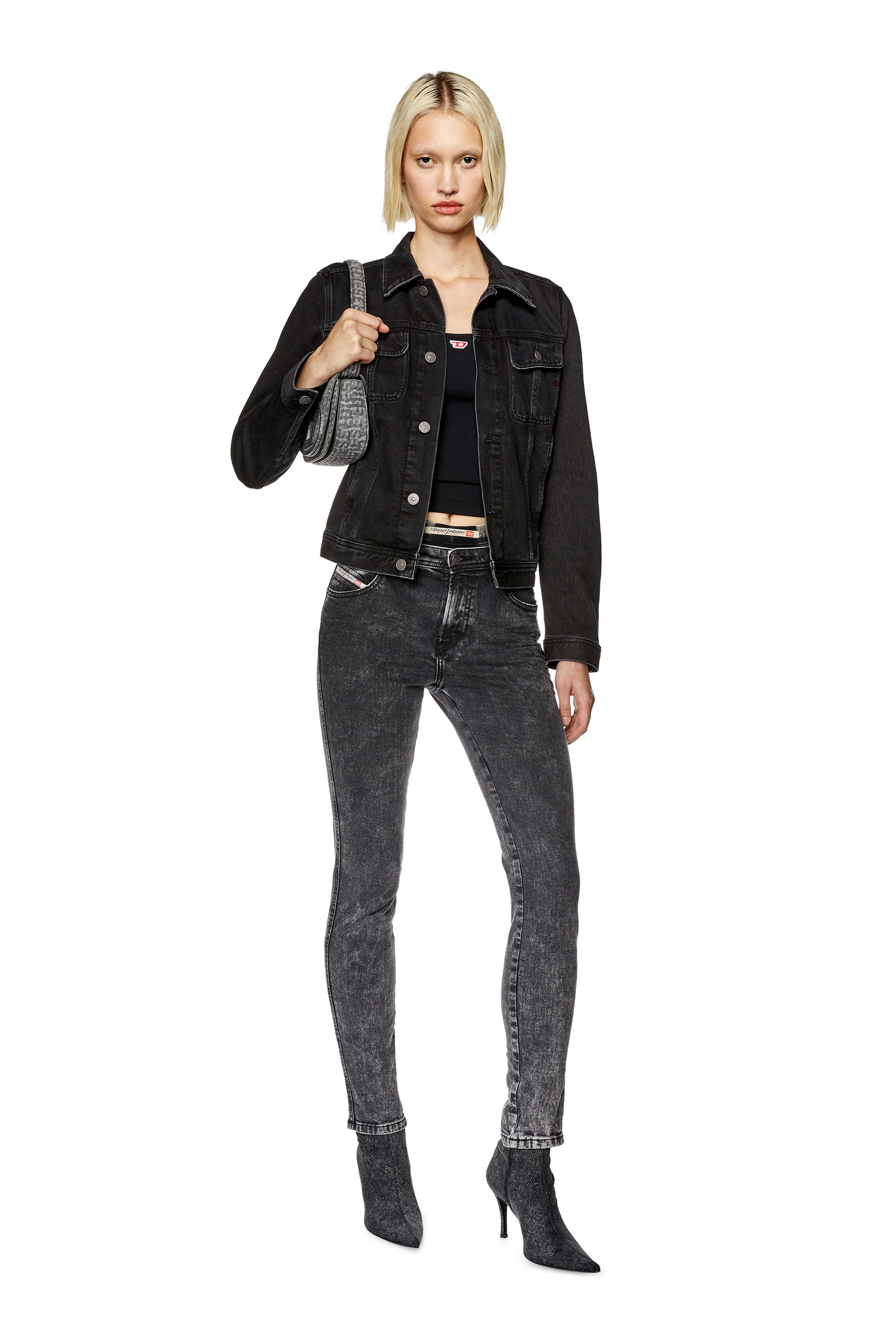 Diesel - DE-BONNY, Woman's Trucker jacket in denim in Black/Dark grey - 2