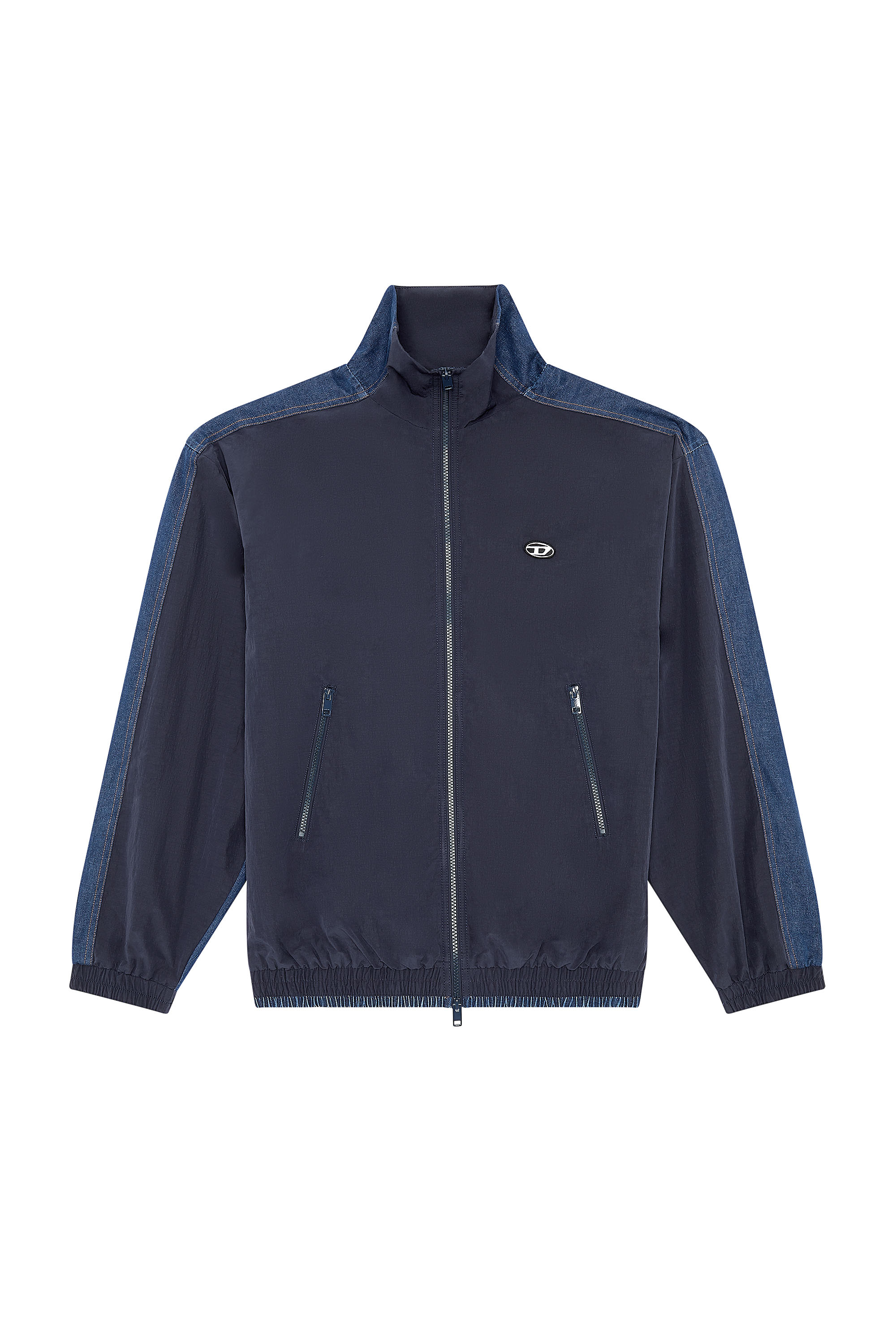 Diesel - J-BRIGHT, Man's Track jacket in wrinkled nylon and denim in Blue - 3